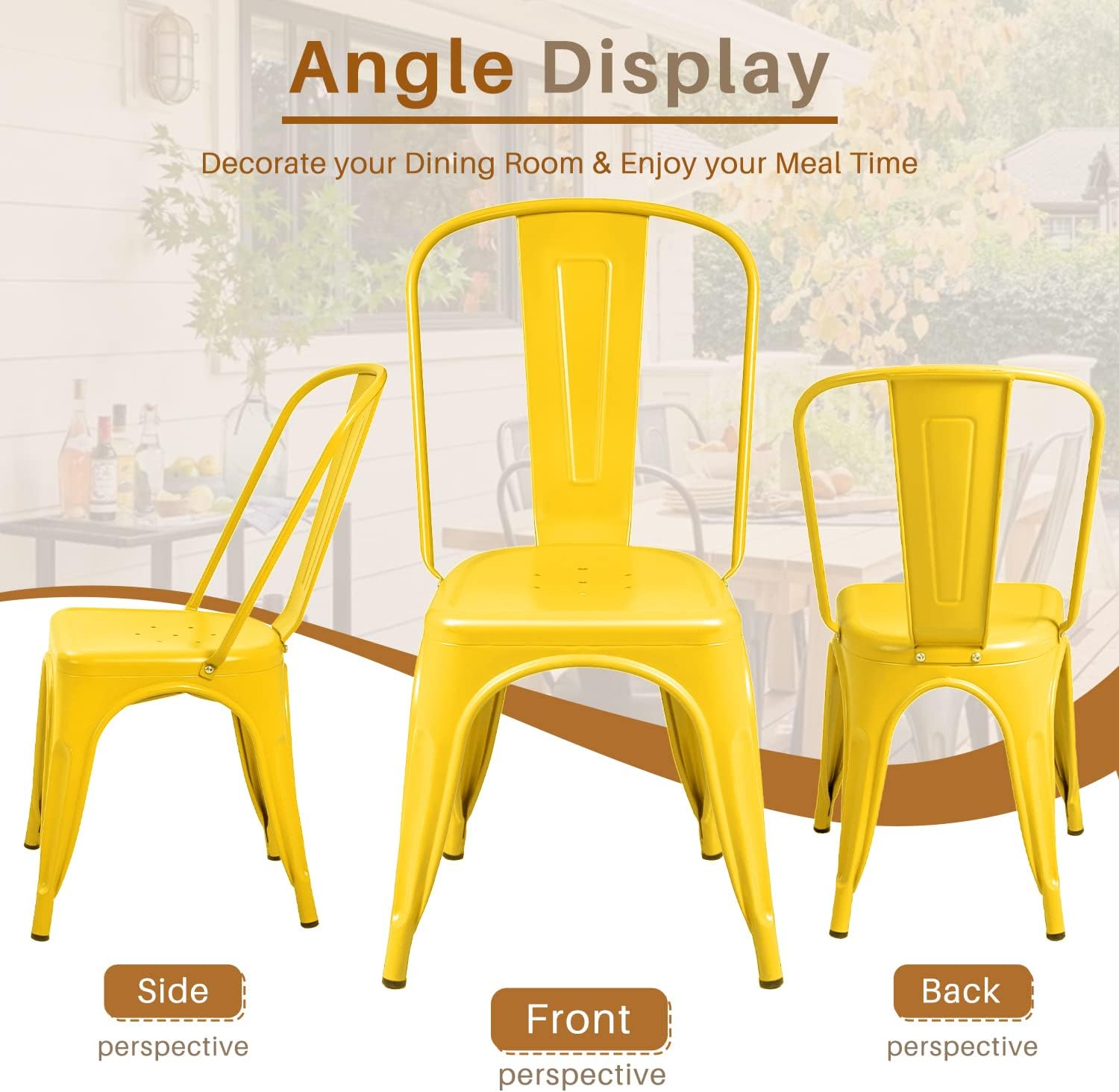 Furmax Metal Dining Chair Indoor Outdoor Use Stackable Classic Trattoria Chair Chic Dining Bistro Cafe Side Metal Chairs Set of 4 (Ivory White)