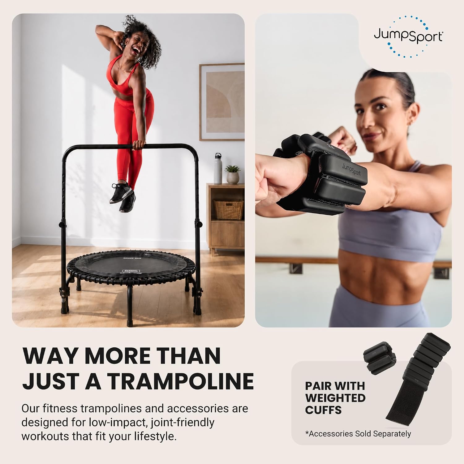 JumpSport 350 PRO 39 Inch Fitness Trampoline Indoor Rebounder Cardio Workout Equipment 300 lb Capacity
