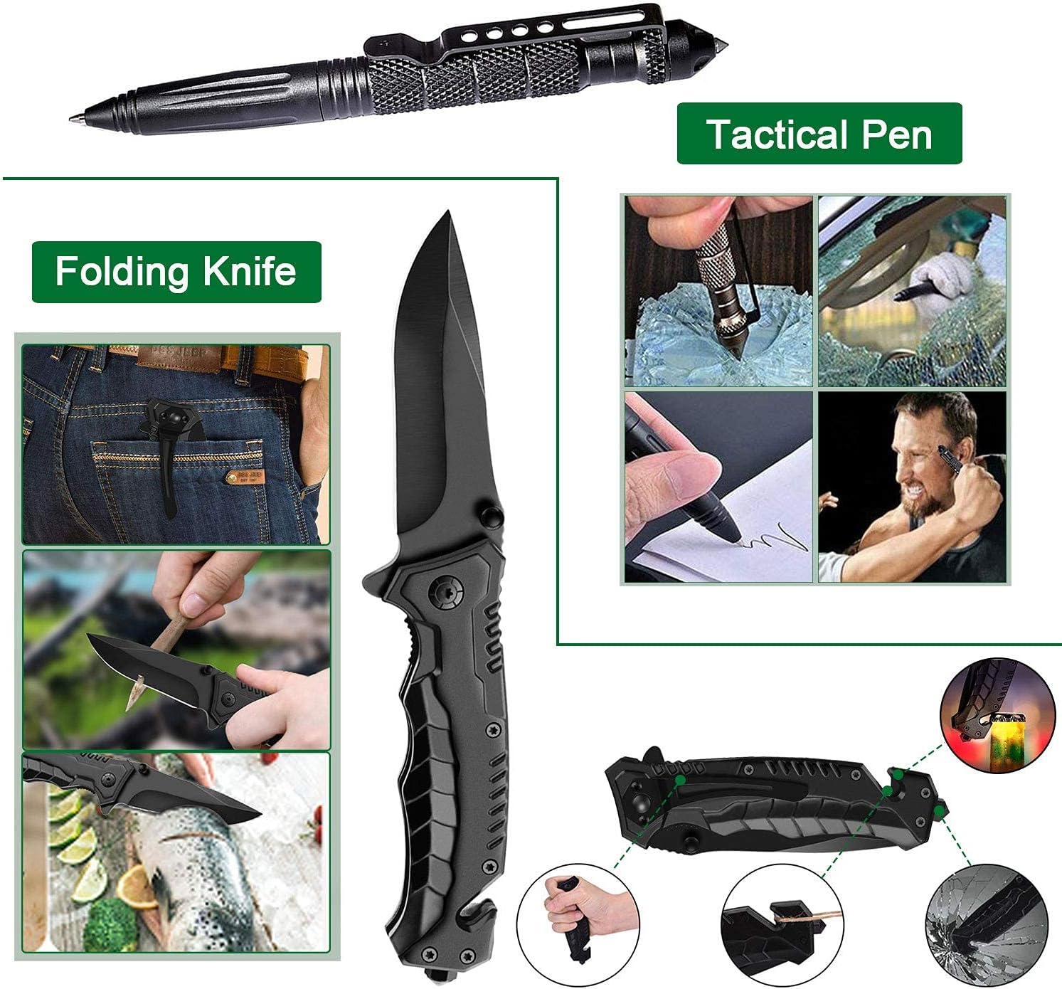 Angieast Survival Kit 35 in 1, First Aid Kit, Survival Gear, Survival Tool Gifts for Men Boyfriend Him Husband Fathers Day Camping, Hiking, Hunting