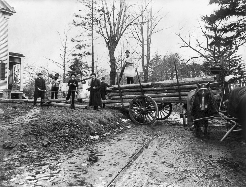 LincolnS Logs 1906 Nworkers Loading Logs On A Horse-Drawn Wagon From The Original Abraham Lincoln Log Cabin At College Point New York To Be