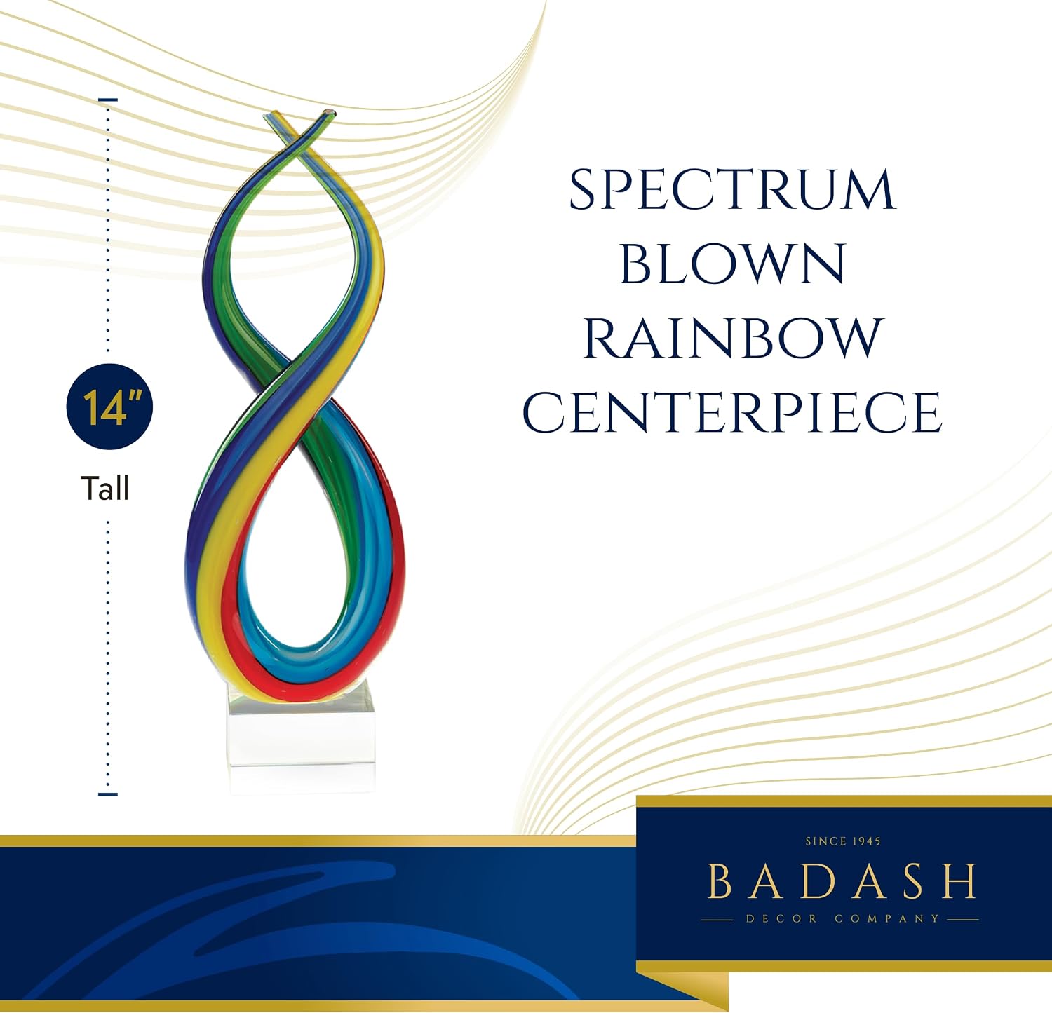 Badash Rainbow Murano-Style Art Glass Sculpture Centerpiece, 14 Inch | Murano-style art glass sculpture for tabletop decor, living rooms, offices