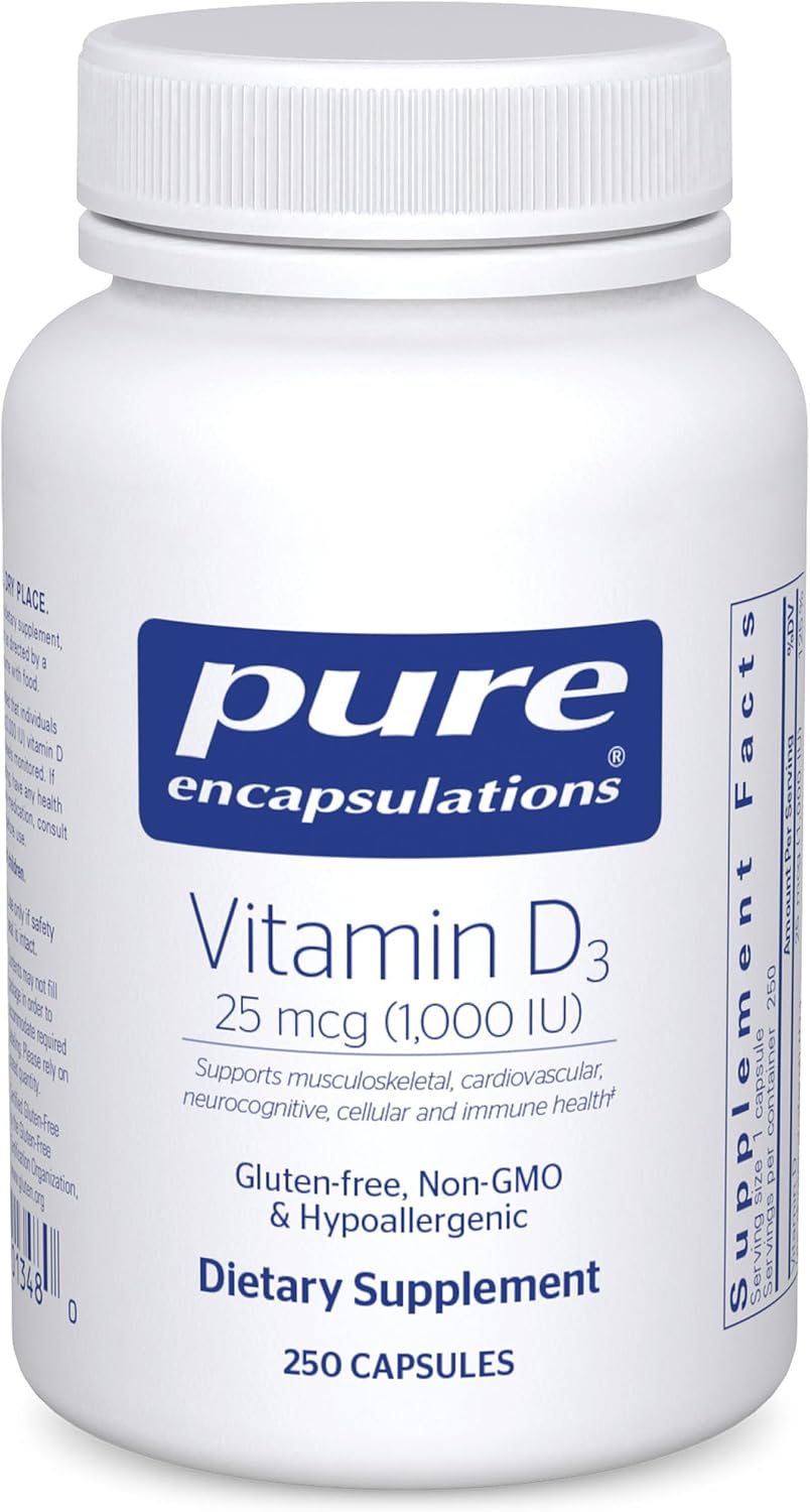 Pure Encapsulations Vitamin D3 25 mcg (1,000 IU) - Supplement to Support Bone, Joint, Breast, Heart, Colon & Immune Health* - with Premium Vitamin D - 120 Capsules | Supplement to Support Bone, Joint, Breast, Heart, Colon and Immune Health*, with Premium…