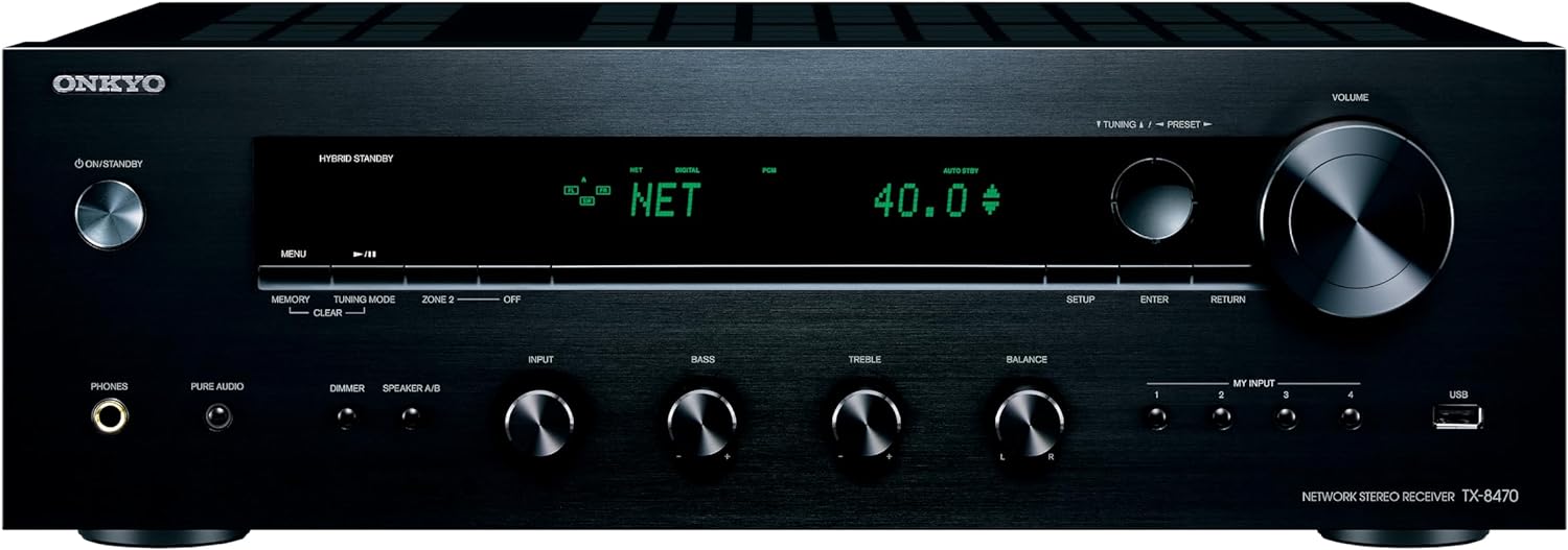 Onkyo TX-8470 2 Channel Stereo Receiver with Wi-Fi, Bluetooth, Phono, Hi-Res Audio and Roon Ready