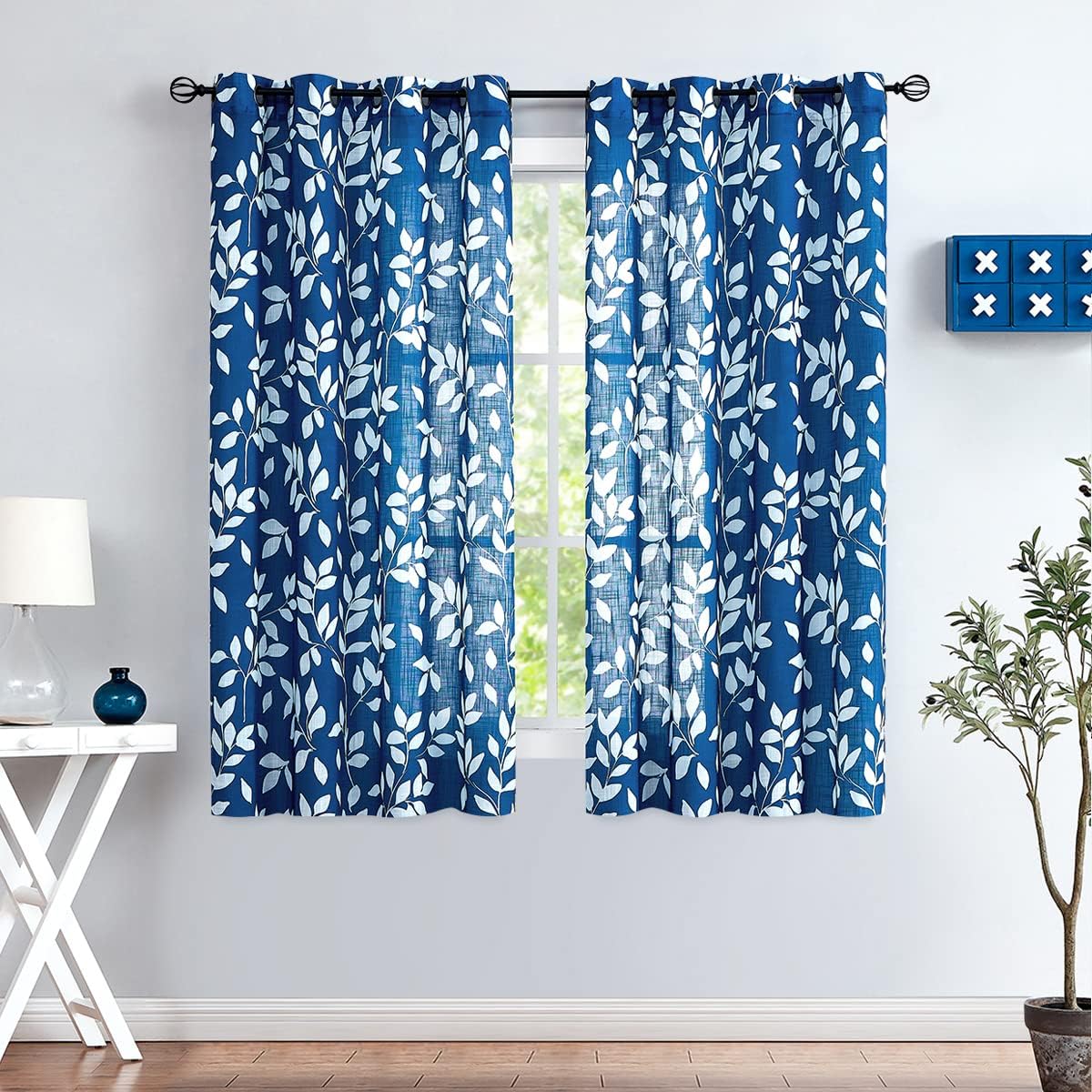 Leaf Semi Sheer Curtains for Bedroom Living Room 52x72" Taupe White Print 2