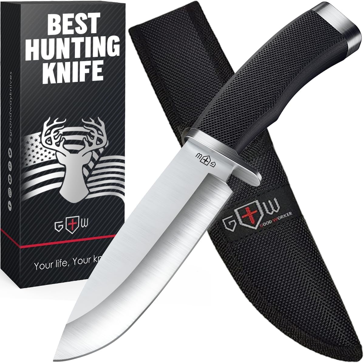 Hunting Knife with Sheath Survival Knives for Men - Best Tactical Camping Hunting Hiking Knife - Bushcraft Field Gear Accessories Tool - Fixed Blade