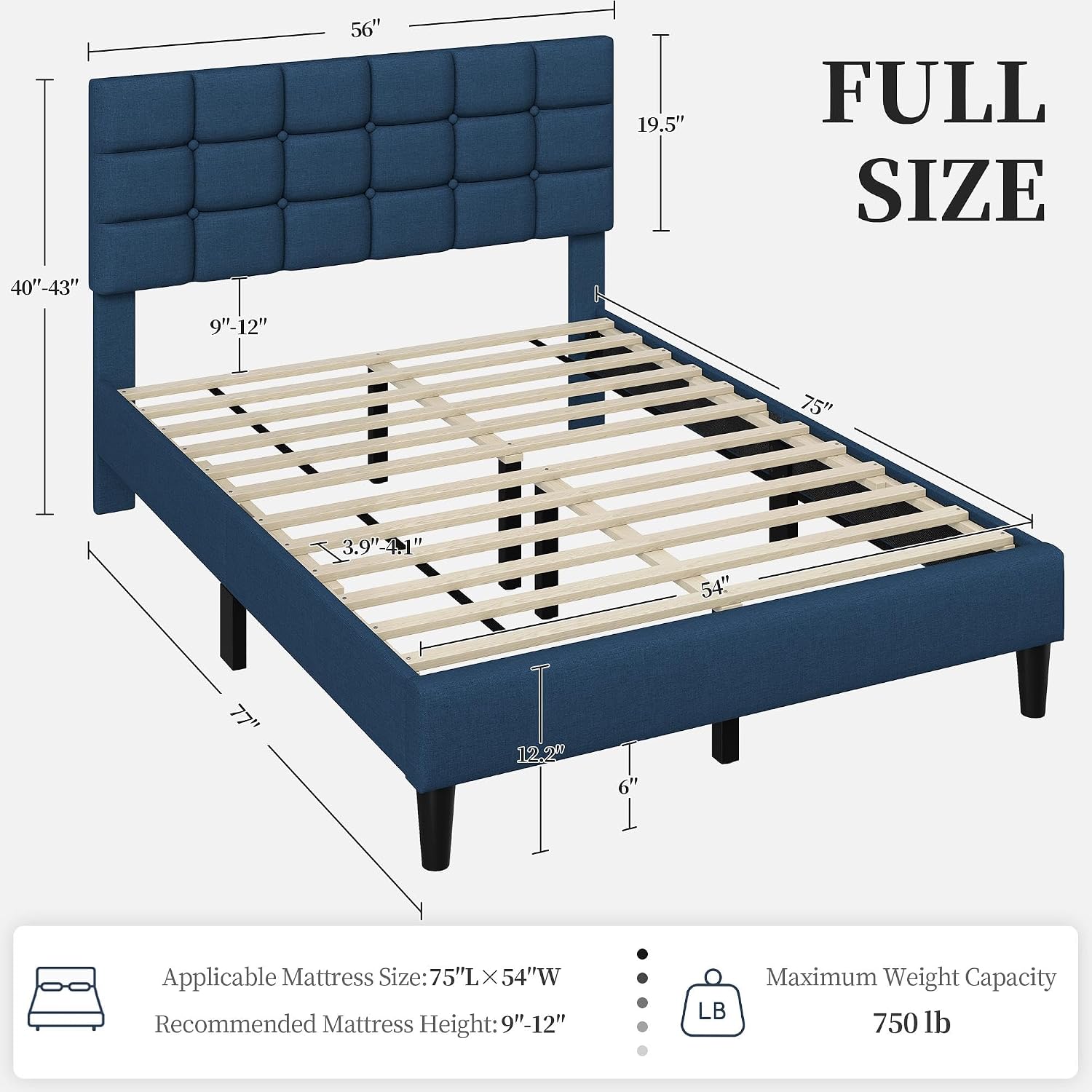 Yaheetech Full Size Upholstered Tufted Bed Frame with Headboard, Dark Gray | Sturdy engineered wood frame with linen fabric upholstery features a soft tufted headboard for easy assembly and support