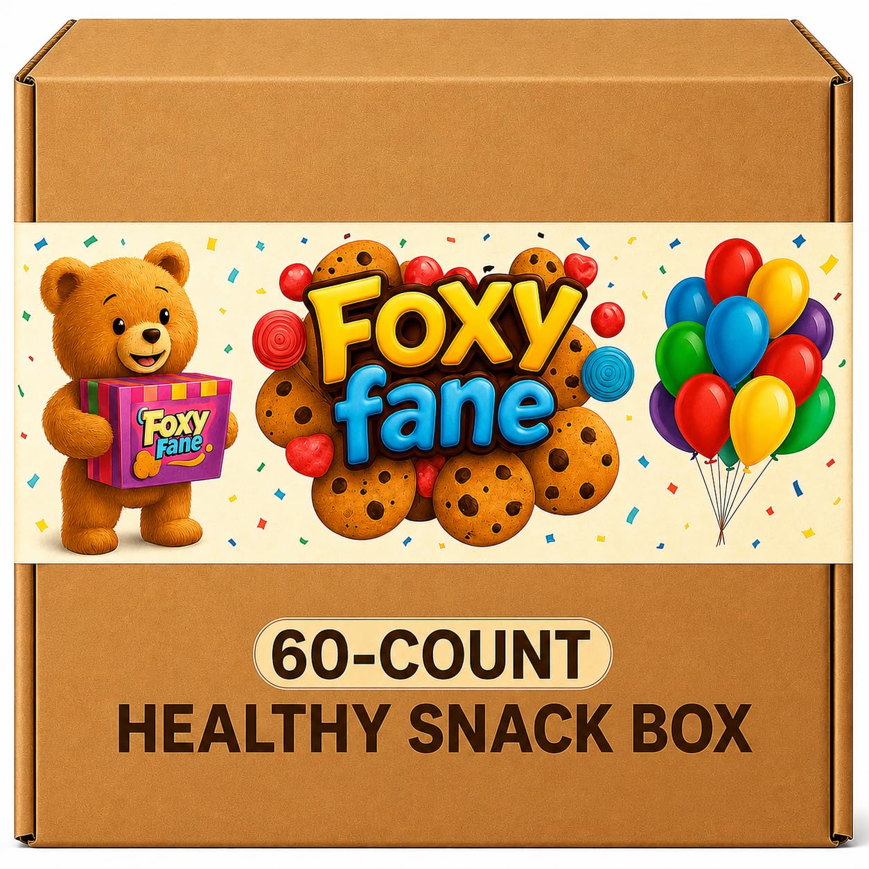 Foxy Fane 60-Count Healthy Snack Box Care Package, Variety Pack of 60 Individually Wrapped Sweet and Savory Snacks, Assorted Gift Basket for Office