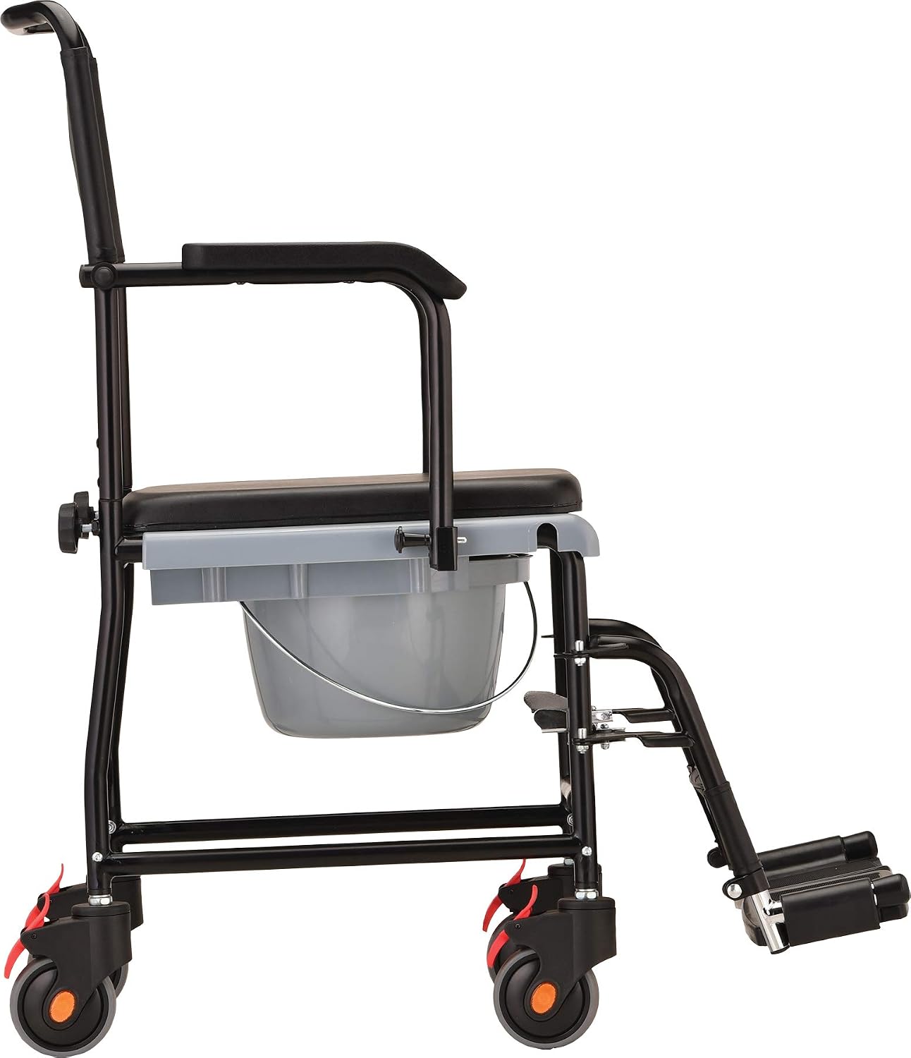 NOVA Medical Products Drop Arm (for Easy User Transfer) Transport Chair Commode, Rolling with Locking Wheels & Removable Padded Seat