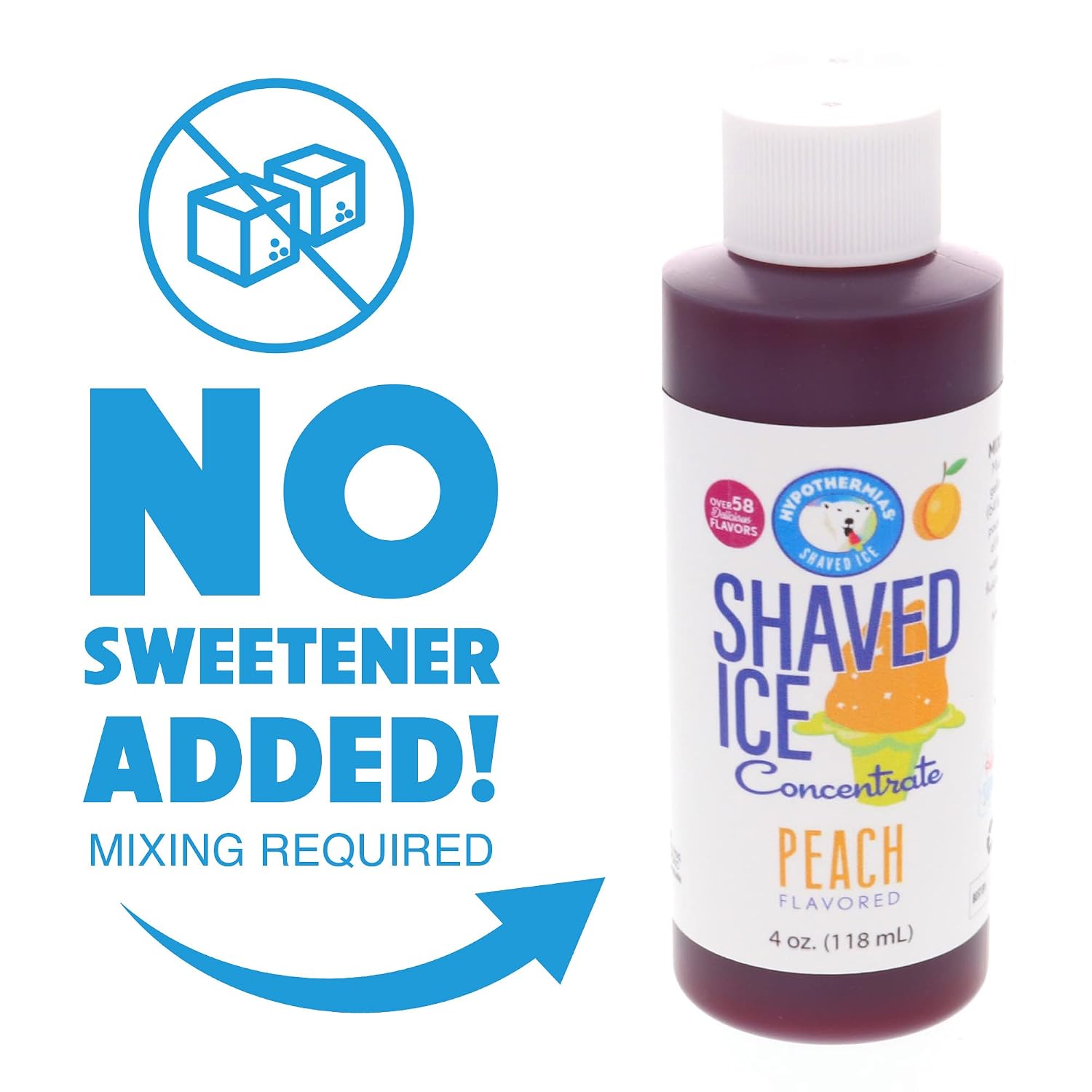 Hypothermias Shaved Ice and Snow Cone Syrup Unsweetened Flavor Concentrate - 4 Fl Oz - Makes 1 Gallon of Ready to Use Syrup - Peach - Must Add