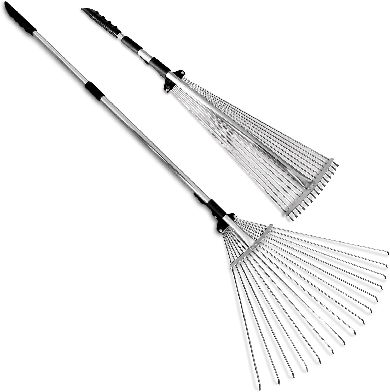 J16A Adjustable Metal Leaf Rake with Expandable Head 8-23", Collapsible & Telescopic Grass Rake for Lawns, Garden & Yard, Ideal for Leaves