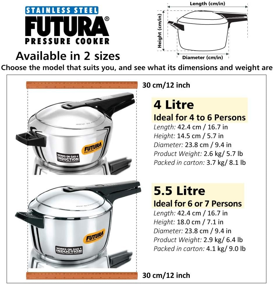 Hawkins Futura Inner Lid Pressure Cooker, Stainless Steel Cooker, Induction Cooker, Pan Cooker, Silver Fss55, 5.5 Liter