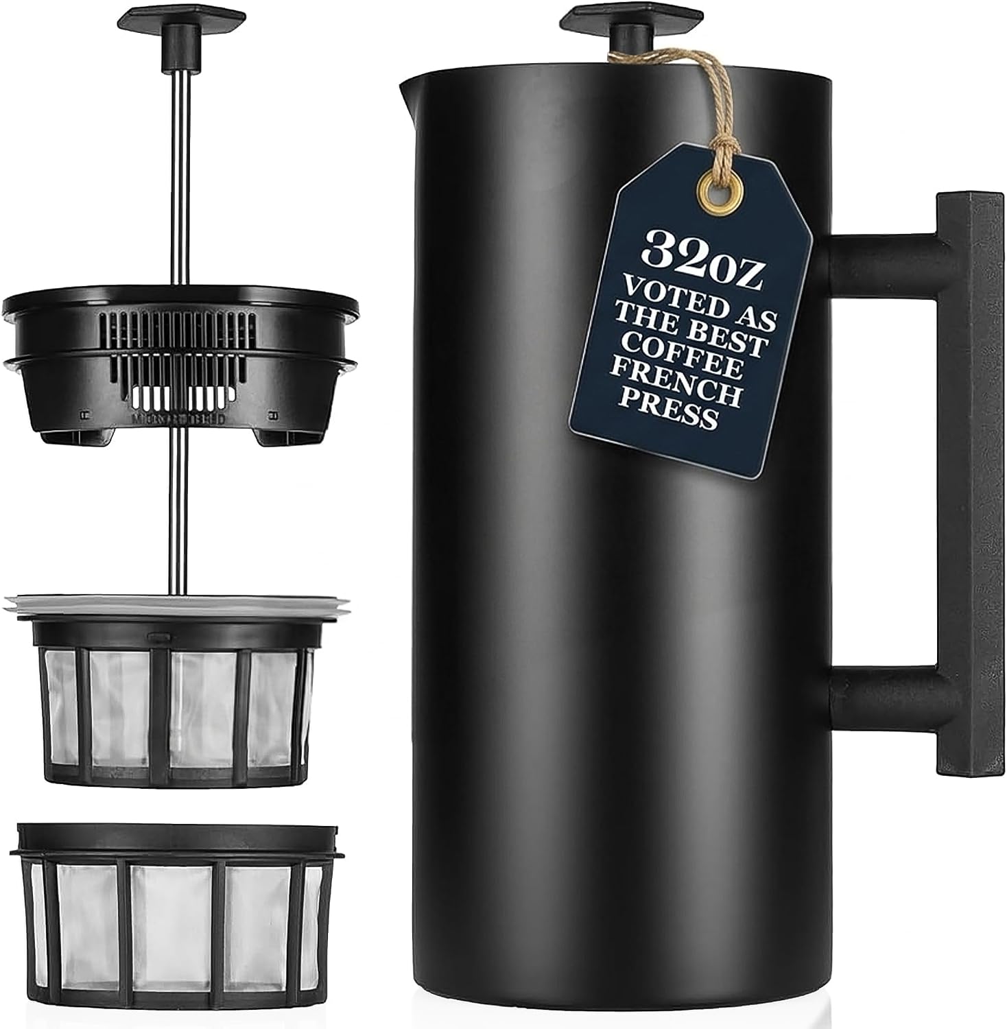 ESPRO P6 32 Ounces French Press Coffee Maker, Double Walled Stainless Steel Insulated, Brushed Stainless Steel