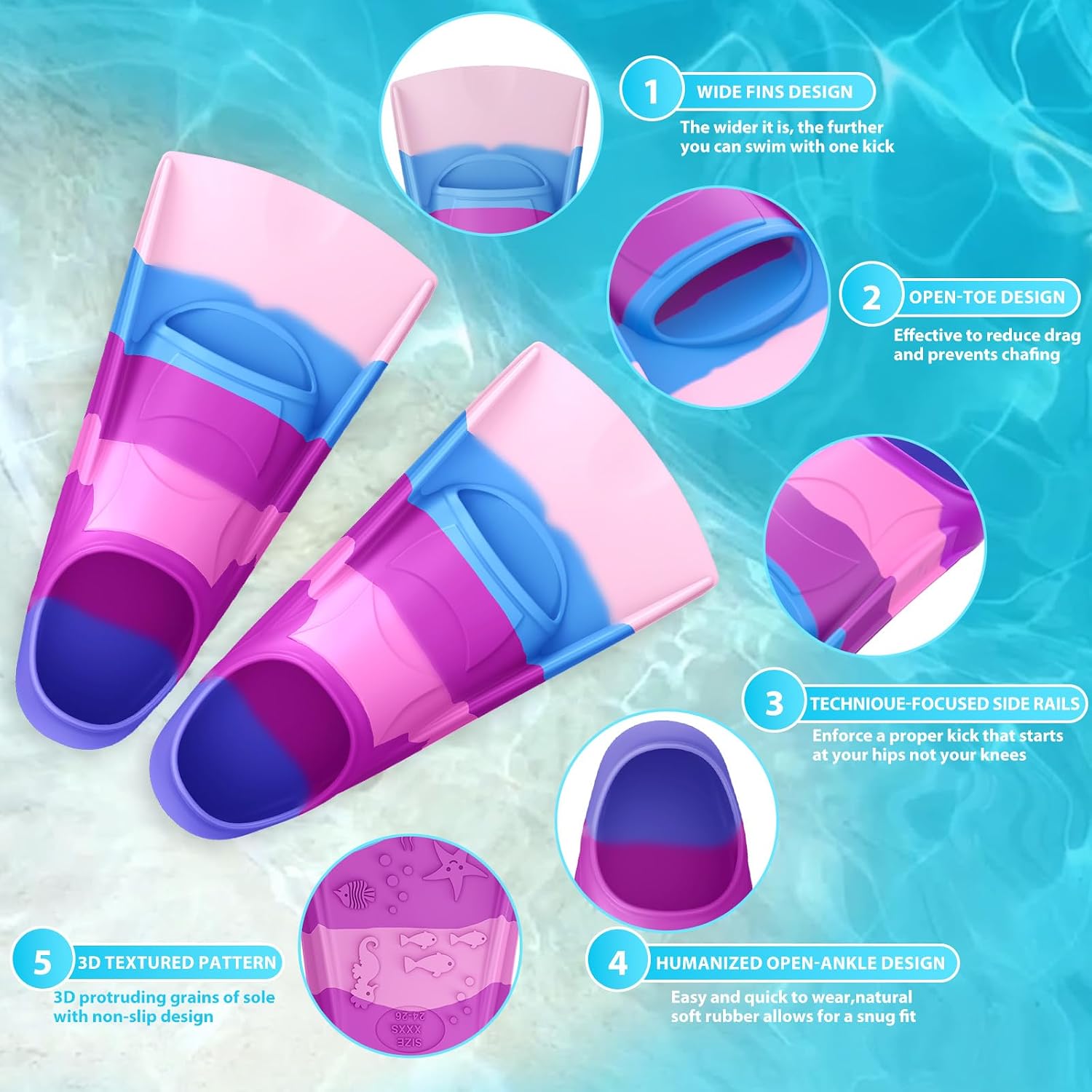 Gintenco Swim Fins, Adults & Kids Swim Training Fins for Lap Swimming