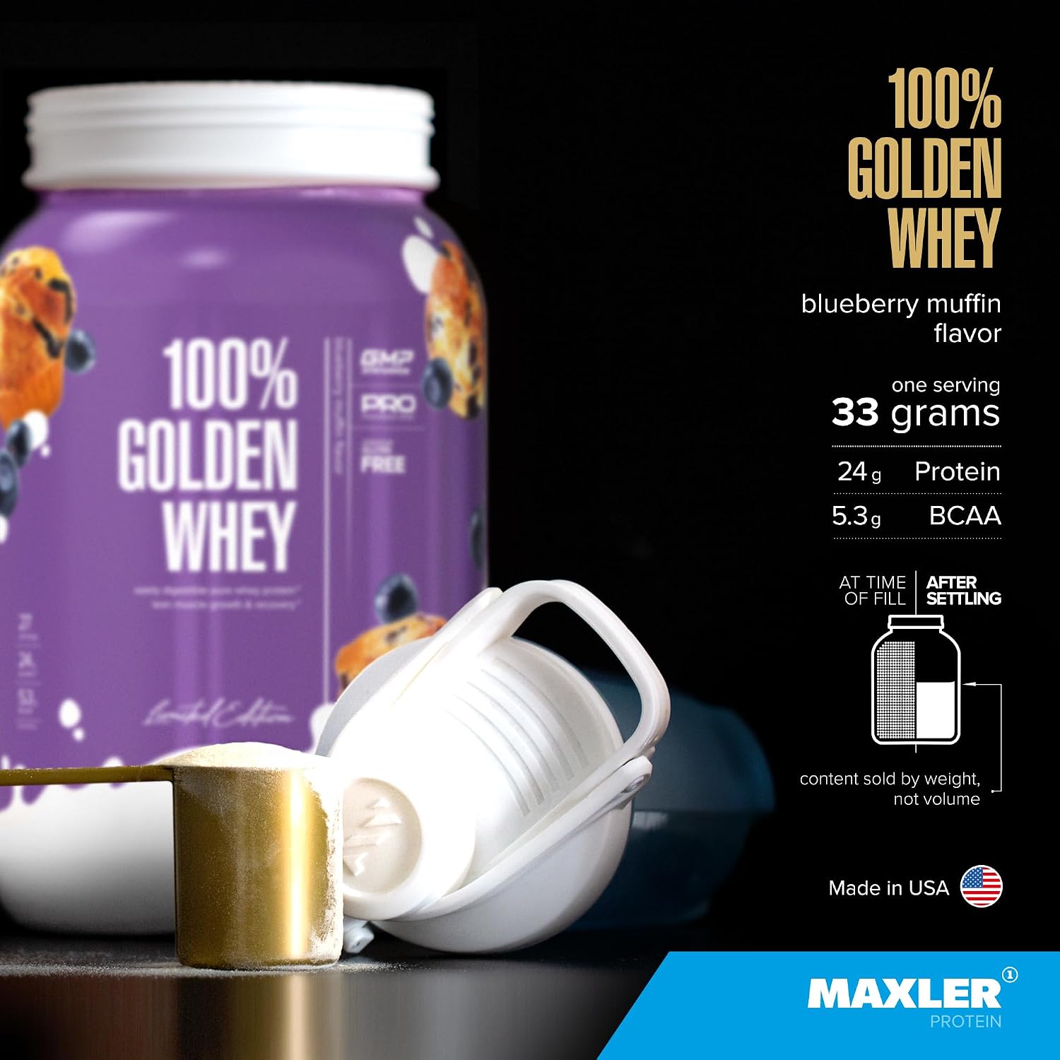 100% Golden Whey Protein - 24g of Protein per Serving - Whey Protein Powder for Pre Post Workout - Fast-Absorbing Whey Concentrate, Isolate & Hydrolysate Blend - Vanilla Ice Cream 2 lb