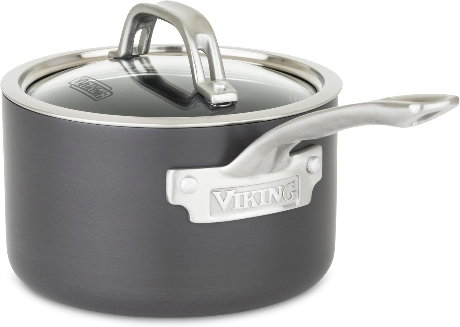 Viking Non Stick Sauce Pan with Glass Lid, 1 Quart Hard Anodized Nonstick Saucepan Cooking Pot, Dishwasher and Oven Safe, Induction Ready, Gray