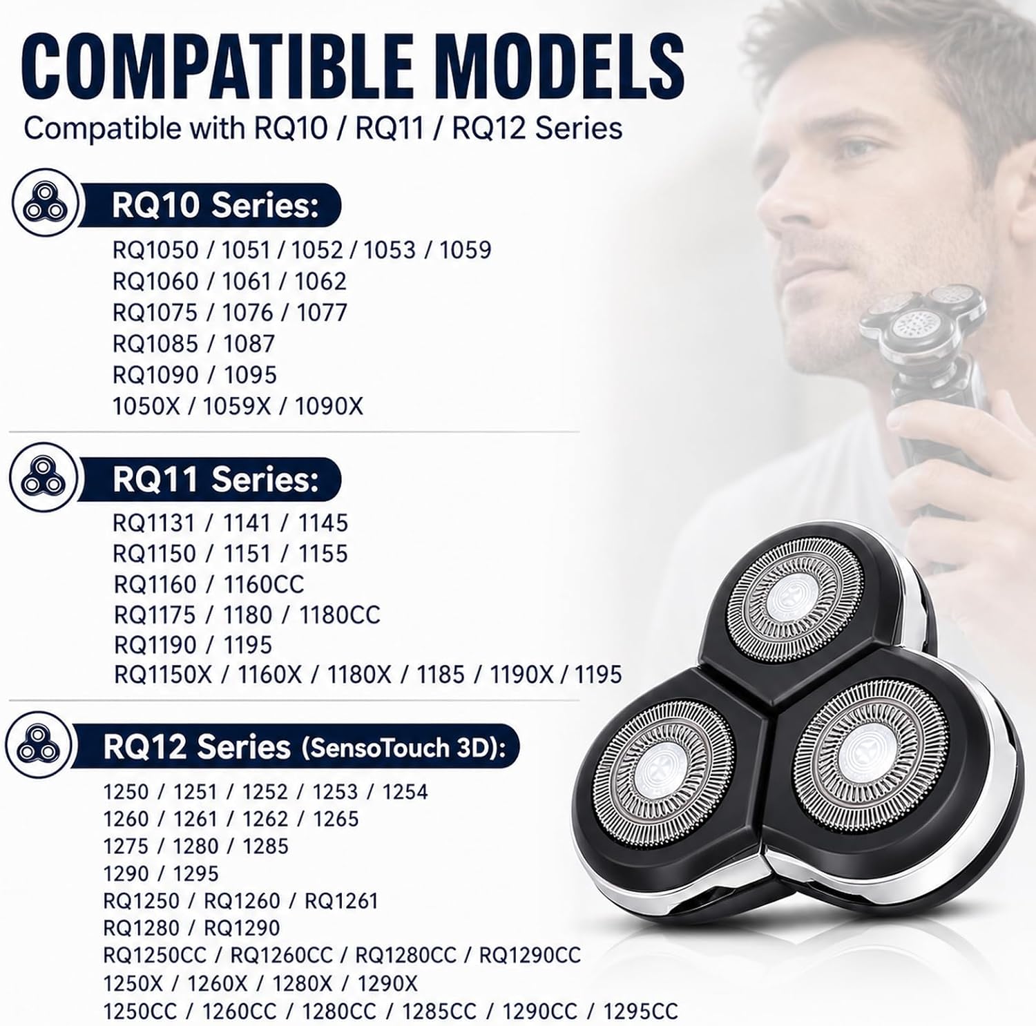 RQ12 Replacement Shaver Head Compatible with Philipss Norelcos RQ11 RQ10 Sensotouch 3D 1260X RQ1250 RQ1295 RQ1180 Arcitec Razor Shaving Unit Triple 3D
