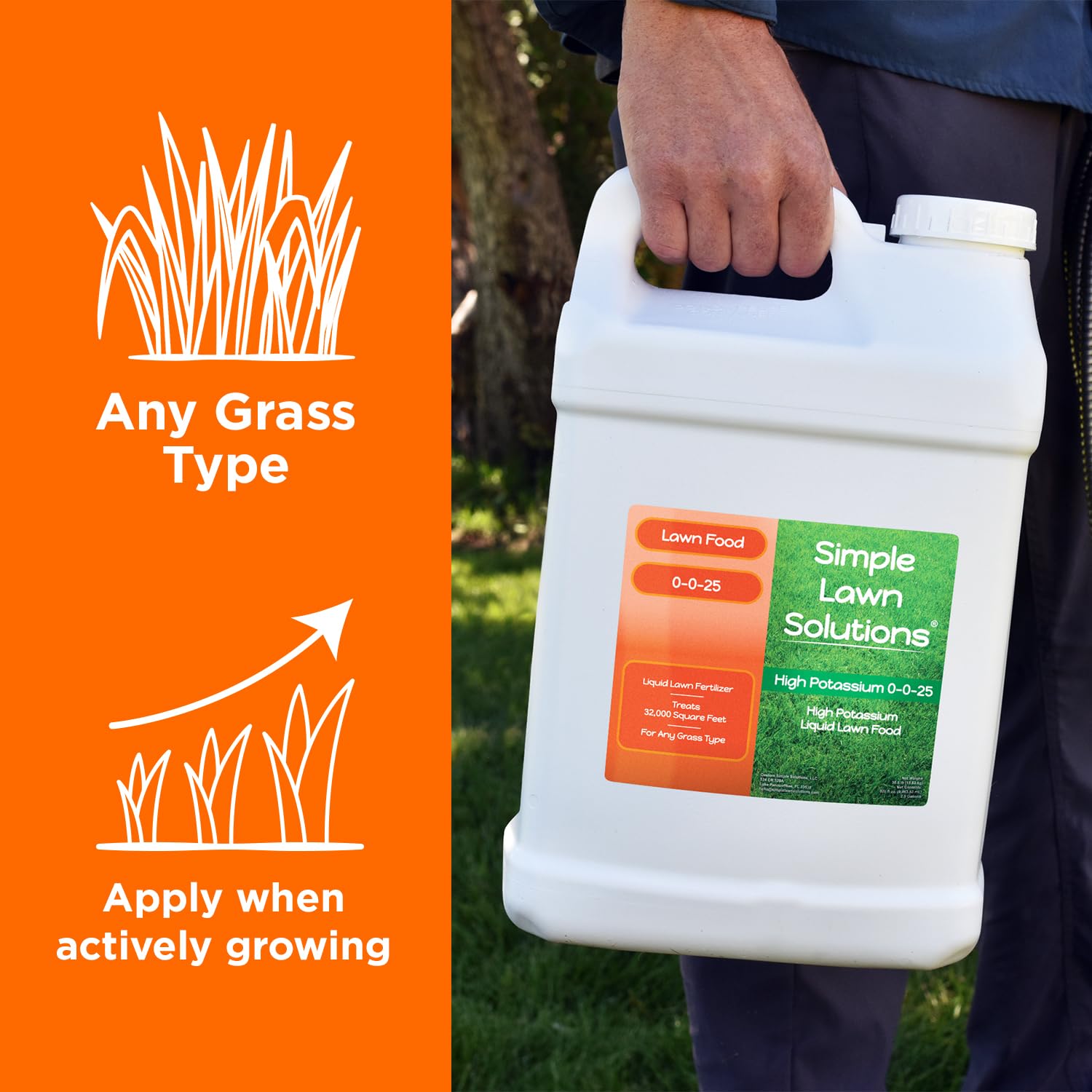 Simple Lawn Solutions - High Potassium Lawn Food Liquid Fertilizer 0-0-25 - Concentrated Spray - Turf Grass Vigor and Plant Hardiness - Summer and Fall - Any Grass Type (32 Ounce)