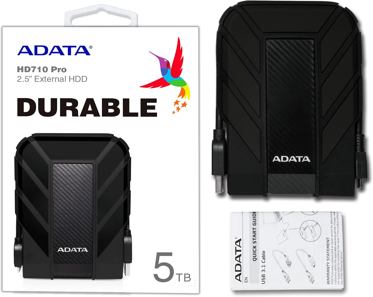 ADATA HD710 Pro - 4 TB External Hard Drive - Shockproof, Waterproof & Dustproof - Durable Storage - For Gamers, Students & Professionals - Mac, PC & Linux Compatible - Black - AHD710P-1TU31-CBK