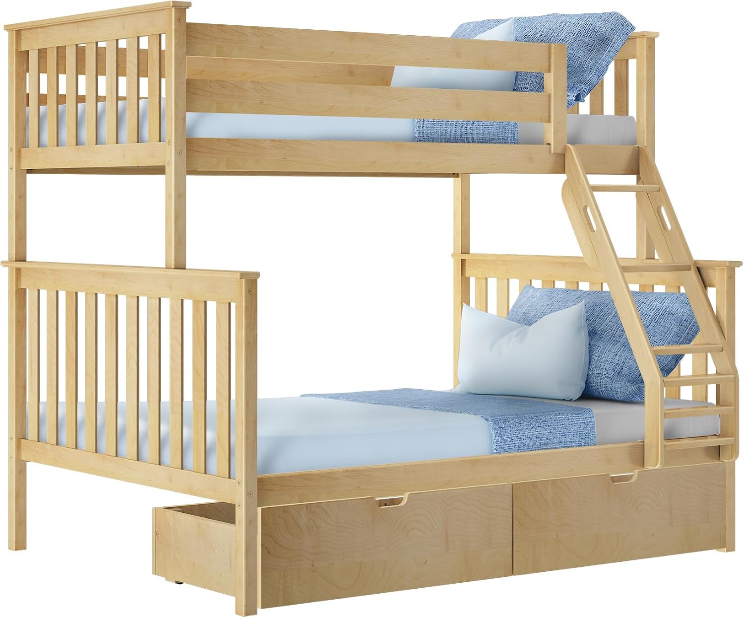 Max & Lily Bunk Bed Twin over Twin, Solid Wood Bunk Bed Frame with Ladder for Kids, 14" Safety Guardrails, Easy Assembly, No Box Spring Needed, White