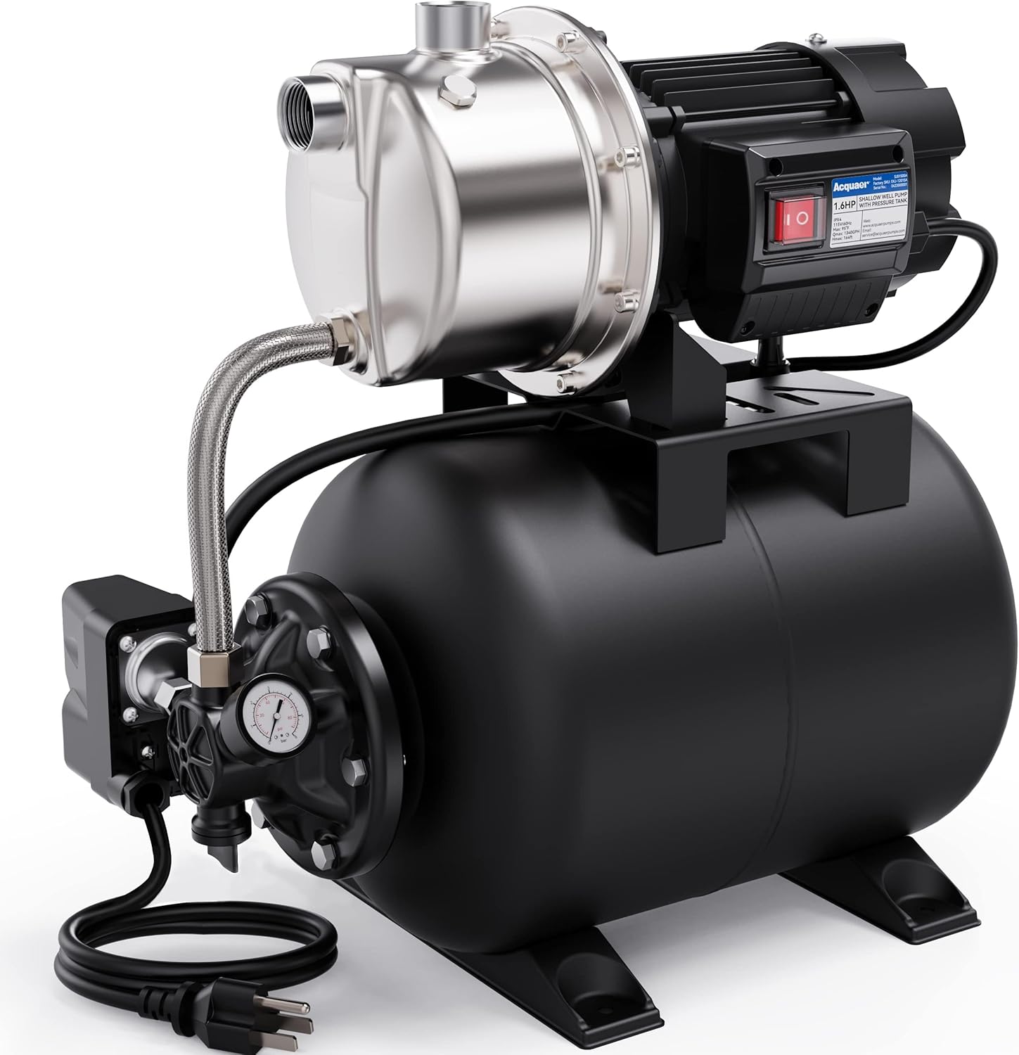 115V Shallow Well Garden Pump, Stainless Steel, Automatic Water Booster Jet Pump 1320 GPH, for Irrigation, Home, Garden, Lawn