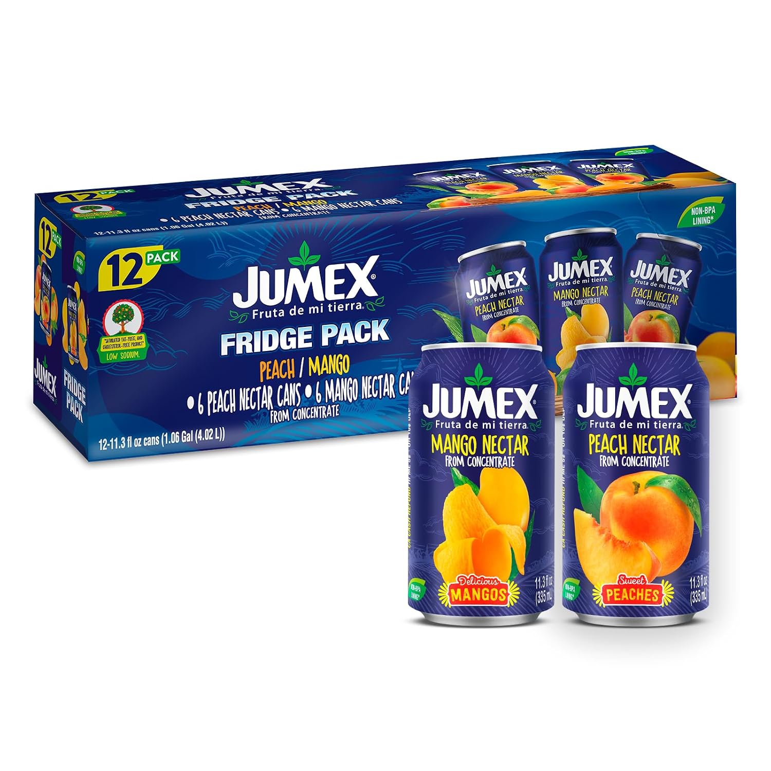 Jumex Mango Nectar Juice & Peach Nectar - Made with Fresh Fruit Puree - Tropical Fruit Juice Concentrate for Smoothie Mix, Cocktail Mixers & Kids Beverages - 11.3oz, 12 Pack Canned Drinks