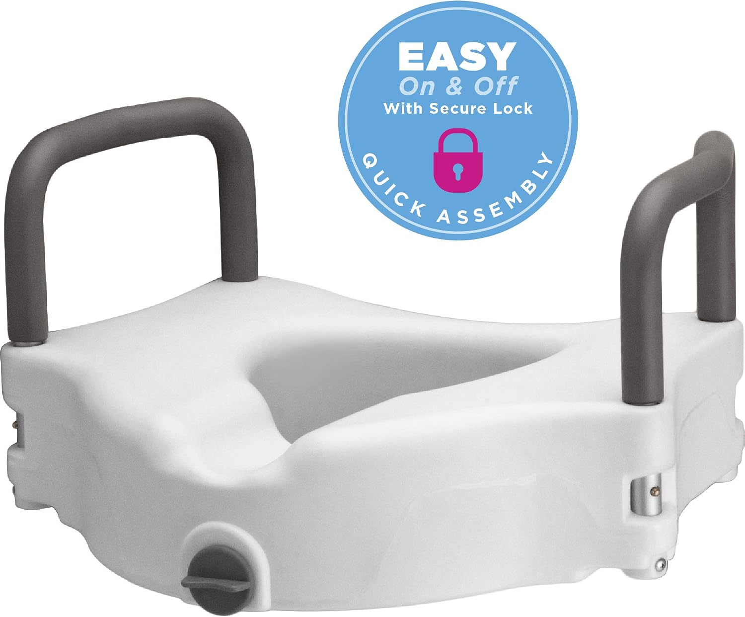 NOVA Toilet Seat Riser with Arms – Adds 5” Height, Raised Toilet Seat with ON/Off Front Lock, Adjustable & Removable Padded Arms (17.75”–20”), 300 lb Capacity, Safety Aid for Seniors