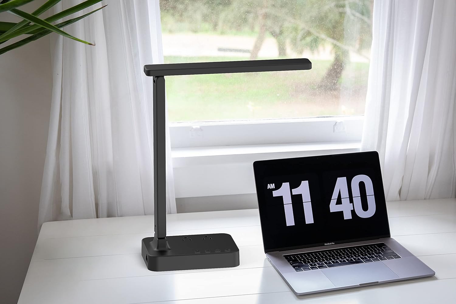 Drevet LED Desk Lamp for College Dorm Room, Desk Light with 1 USB Charging Port 2 AC Power Outlet, 3 Lighting Modes, 3 Level Brightness Touch Lamp