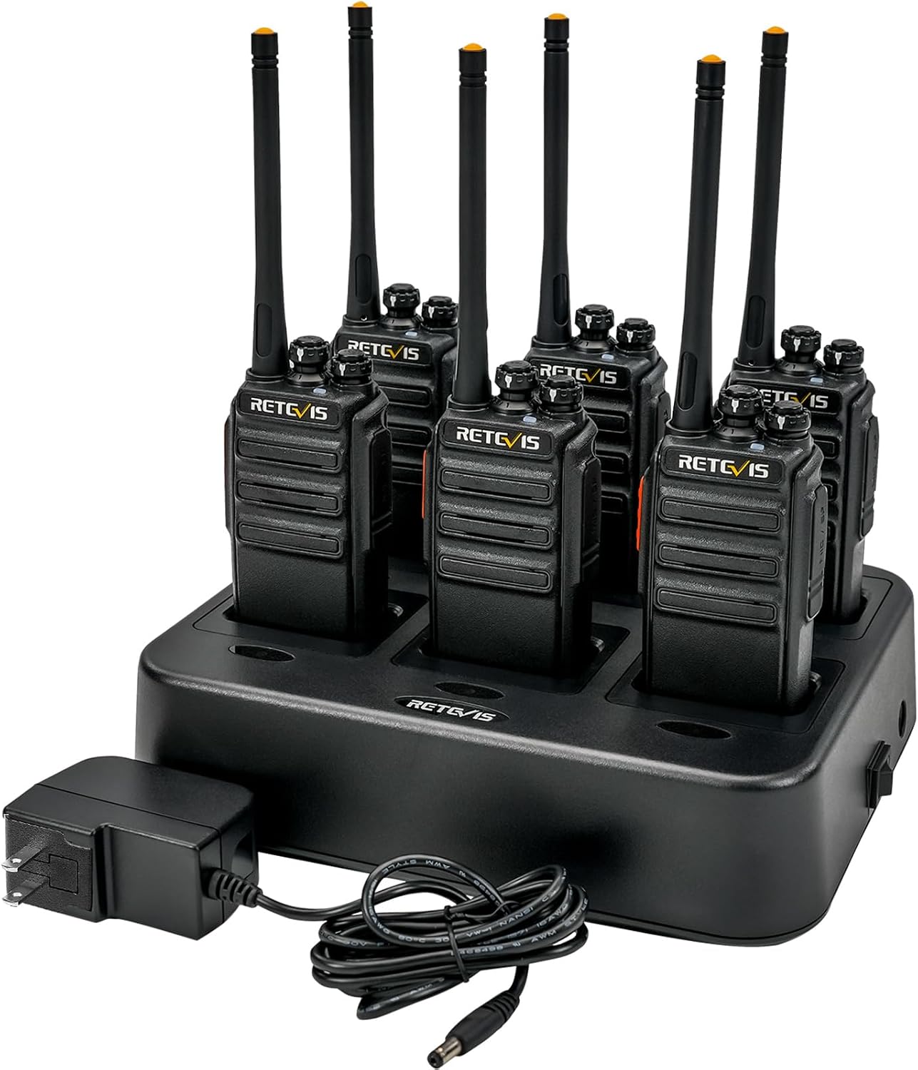 Retevis H777H Walkie Talkies with Earpeice,Portable FRS-Two Way Radio 6Pack | For Schools, Shatterproof Hidden Display, 6-Way Charger, USB-C, Emergency Alarm, Flashlight, with Stretchable Coiled Headset