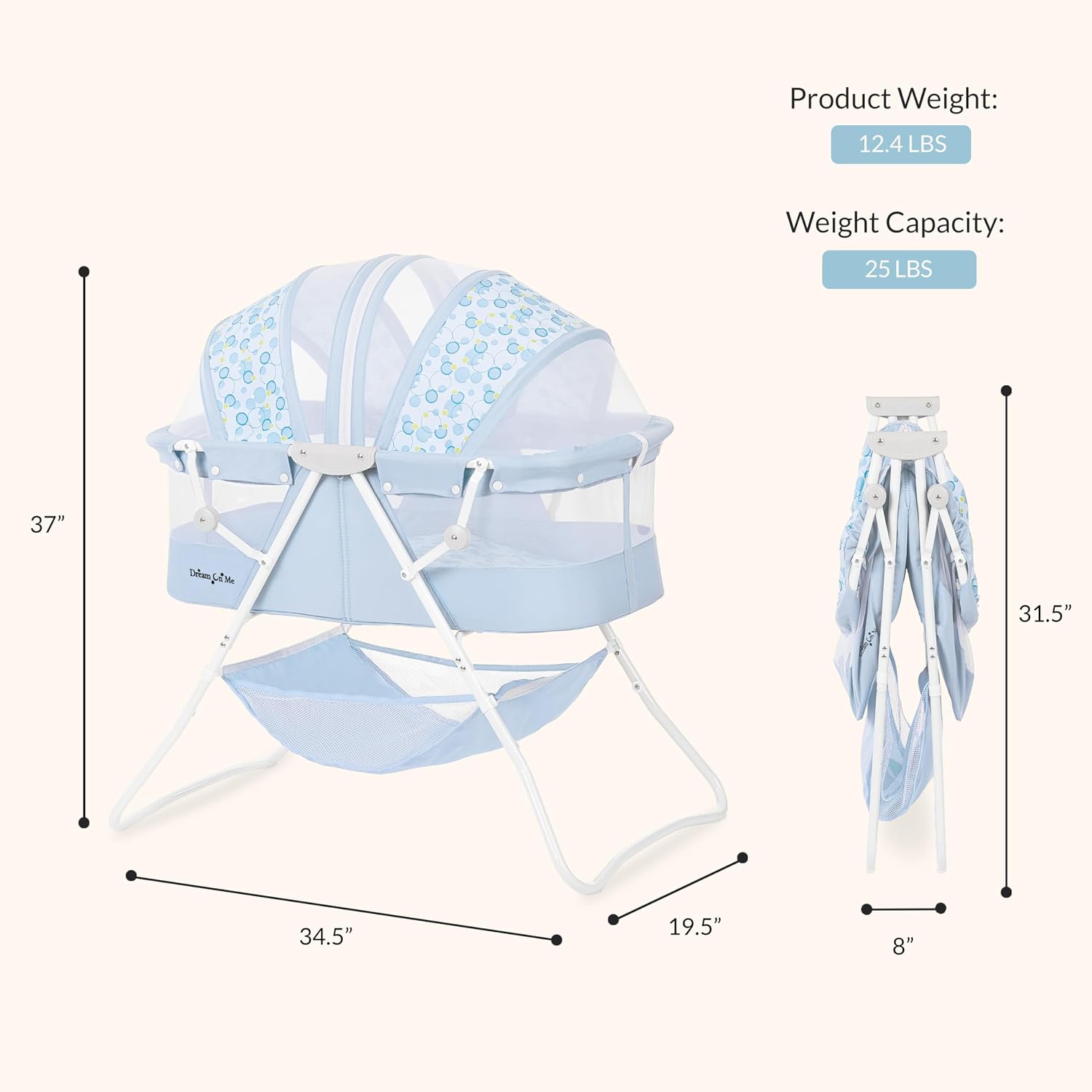 Dream On Me Karley Bassinet in Grey and Pink