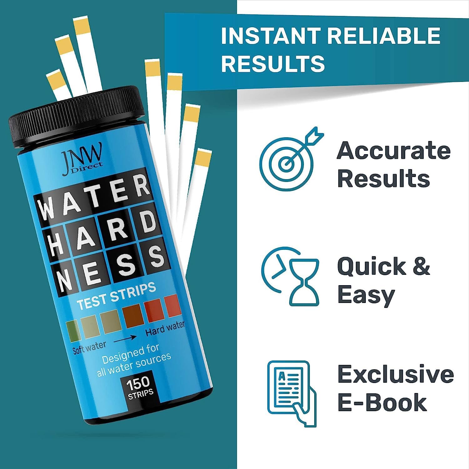 Pool Test Strips for Pools and Spas - 7 in 1 Water Test 100 Pack | Includes 100 pool test strips that measure chlorine, bromine, pH, alkalinity, hardness and cyanuric acid in 30 seconds.