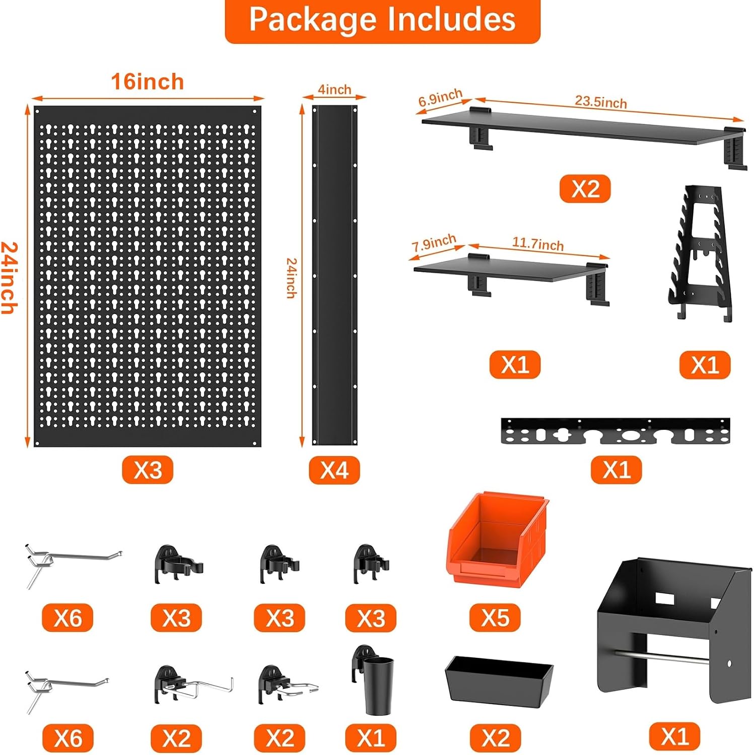 TORACK Pegboard Wall Organizer Kit 48x24 in, Garage Metal Tool Pegboard