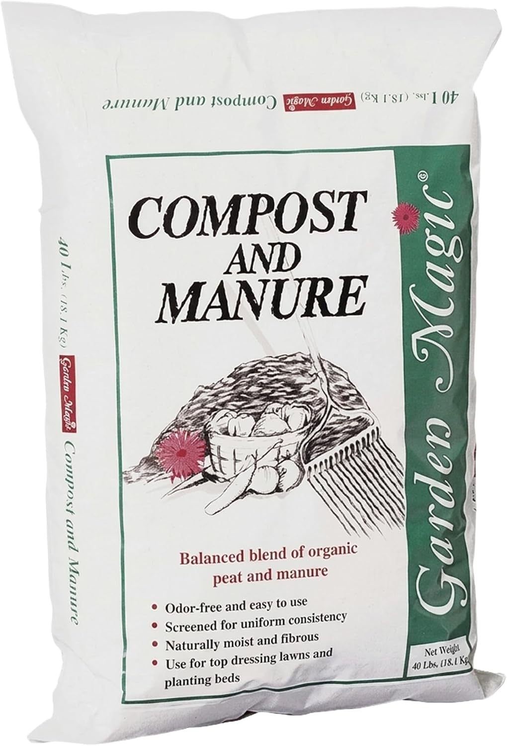 Michigan Peat Garden Magic Odor-Free Compost & Manure Blend, 40 lb | Outdoor Lawn and Gardeniing Mixture with Nutrients and Minerals for Soil Potting and Planting