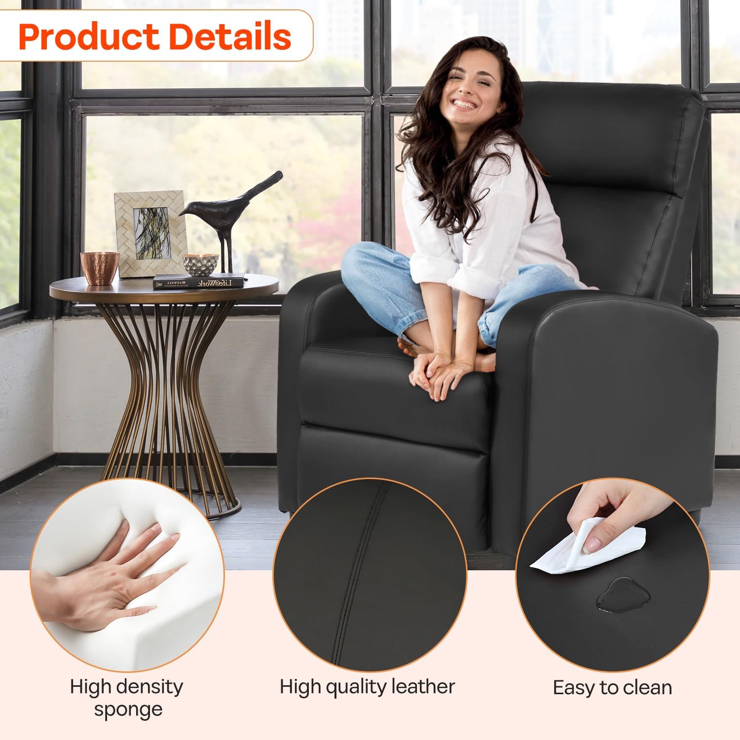 FDW | Recliner Chair | with 2 Point Massage Function | Black, PU Leather