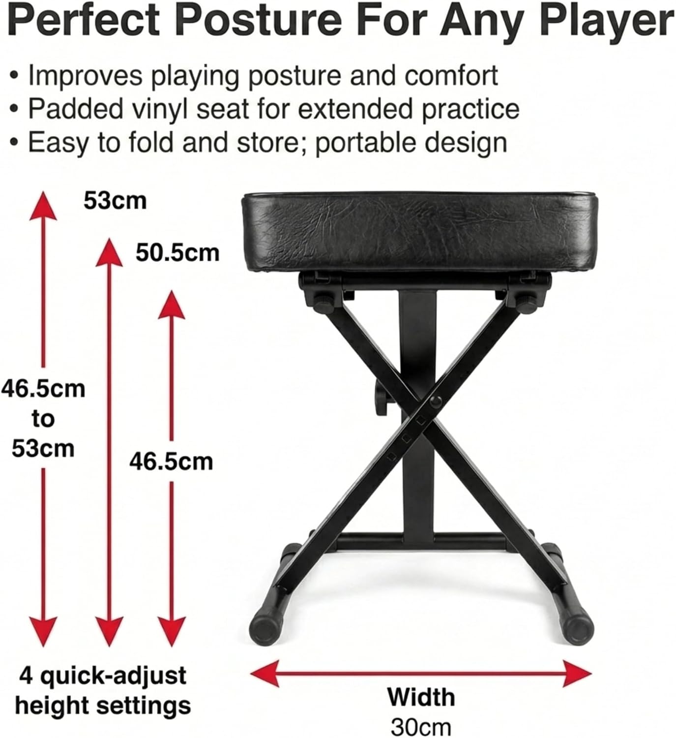 RockJam RJKBB100 Adjustable Padded Piano Bench