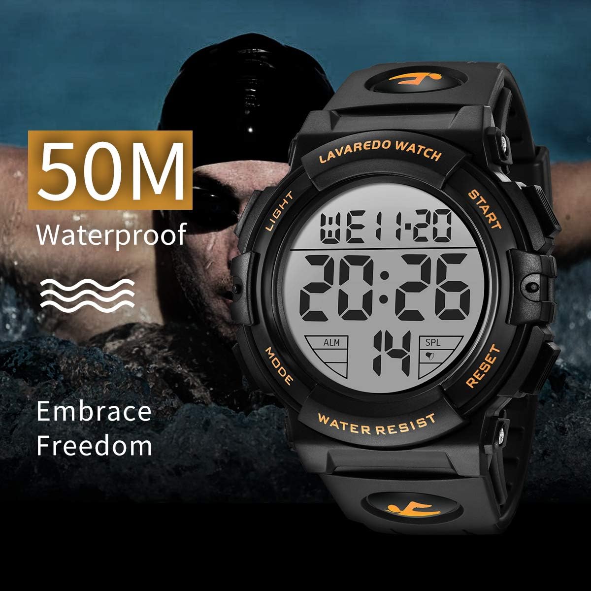 L LAVAREDO Mens Digital Watch Sports Military Watches Waterproof Outdoor Chronograph Wrist Watches for Men with LED Back Ligh/Alarm/Date
