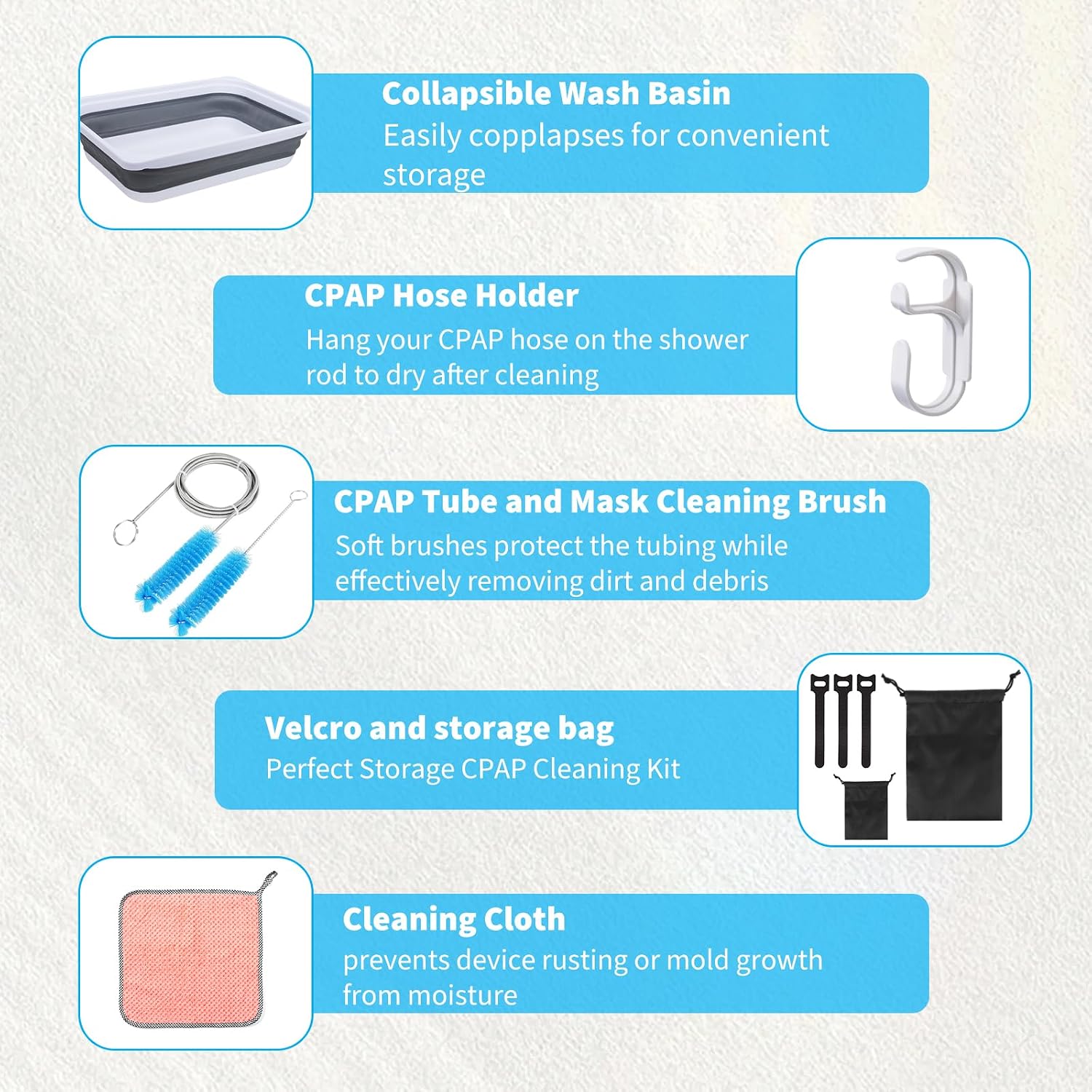 Upgraded CPAP Cleaning Kit, 7 ft Tube CPAP Cleaner Brushes for 15mm, 20mm and 22mm Hoses, CPAP Cleaning Supplies for Hose and Mask