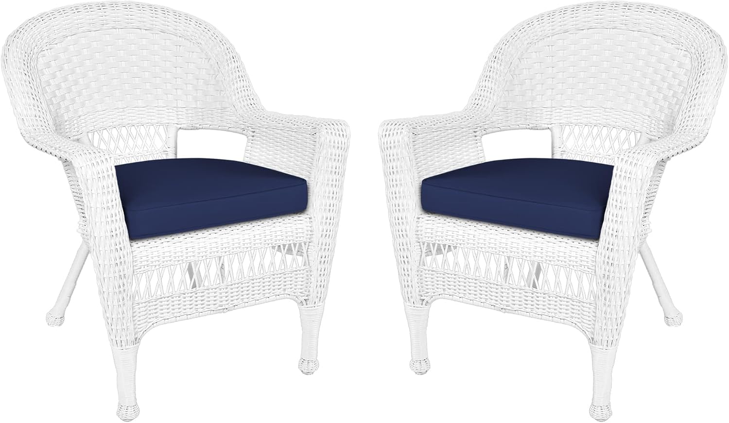 Jeco Wicker Chair with Blue Cushion, Set of 2, White/W00206-