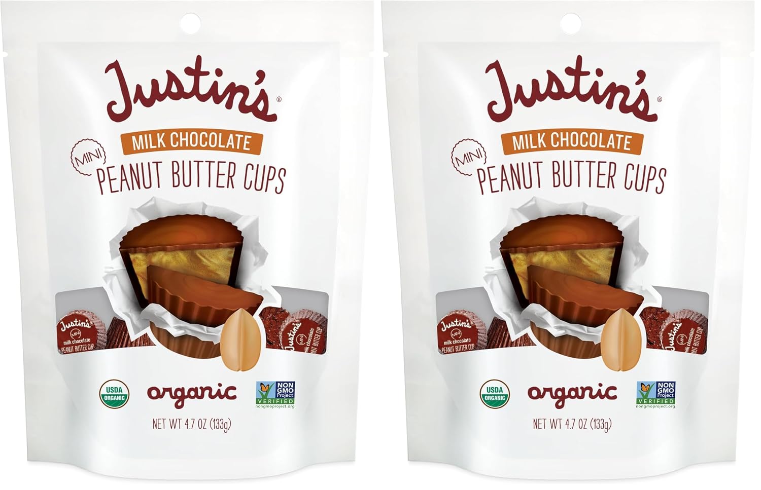 Justin's, Mini Peanut Butter Cups, Milk Chocolate, 4.7 oz
