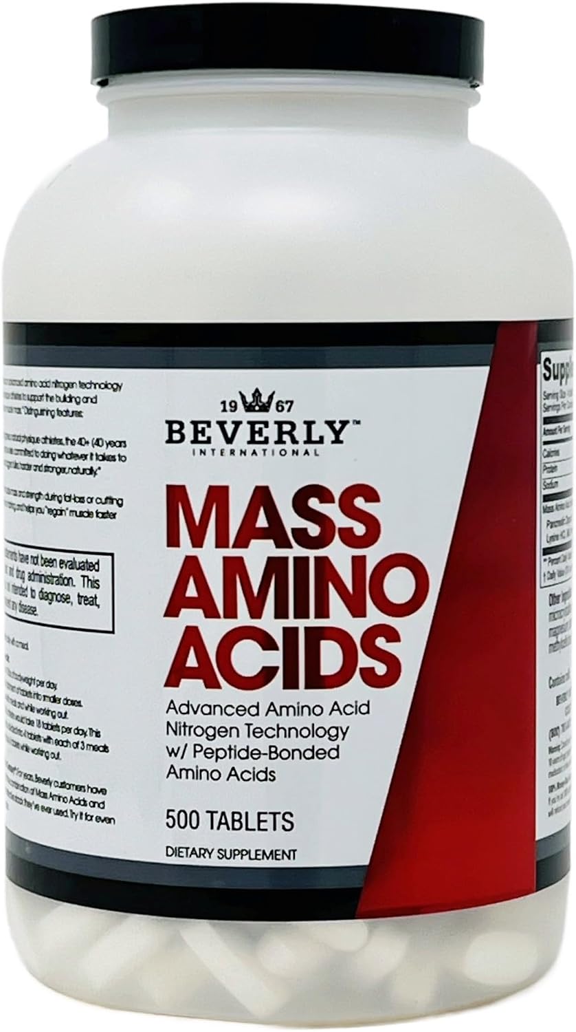 Beverly International Mass Amino Acids, 500 Tablets, Complete Amino Profile | Peptide-Bonded Amino Acids (PBAAs)