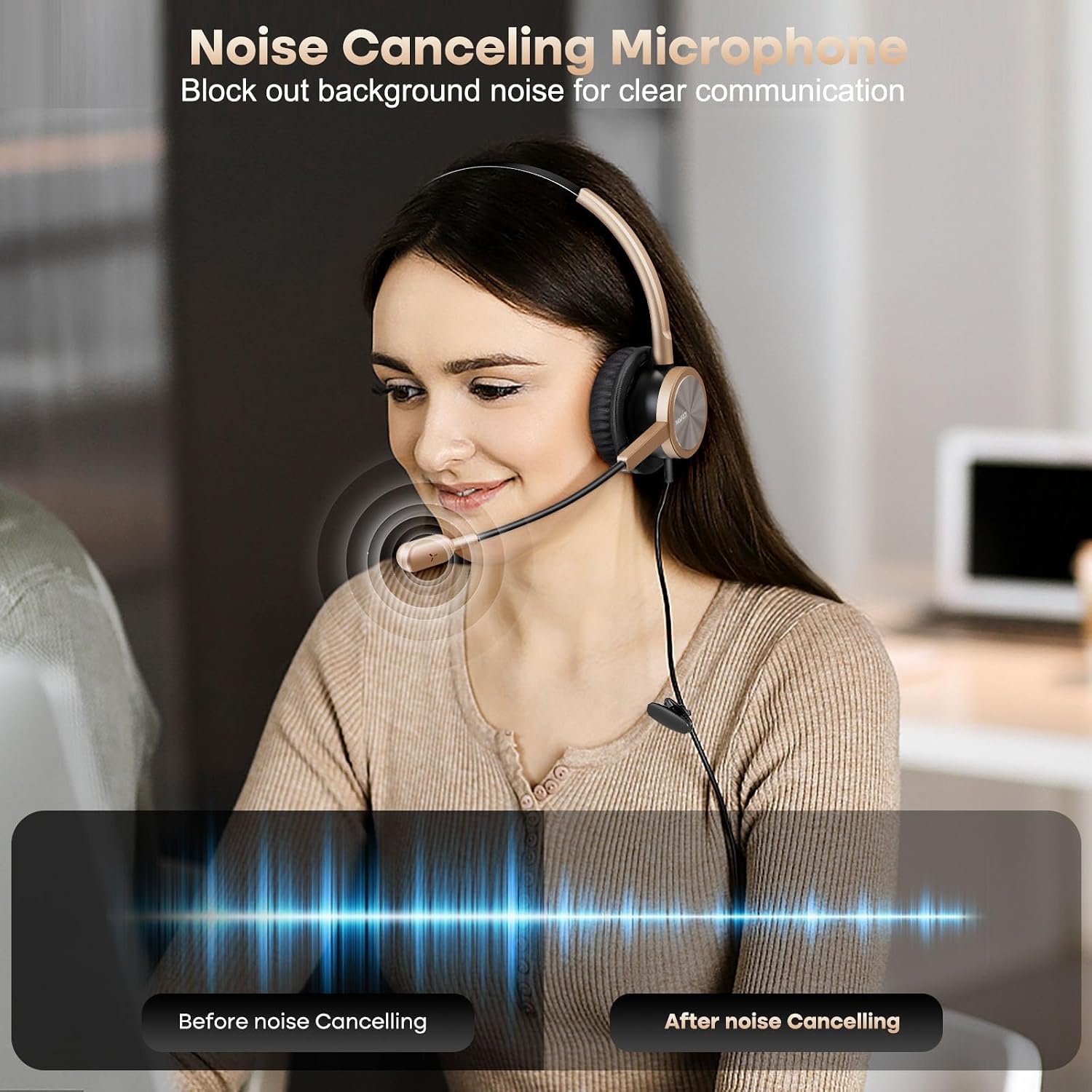MAIRDI Phone Headset with RJ9 & 3.5mm Jacks for Call Center Deskphone Cell Phone PC Laptop