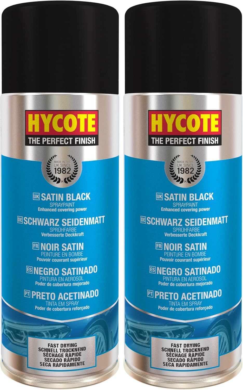 Hycote Black Spray Paint, Satin Black, 13.5 Oz - Fast Drying, UV & Weather Resistant, Acrylic Formula for Superior Protection – For Automotive & DIY Use, 400ml