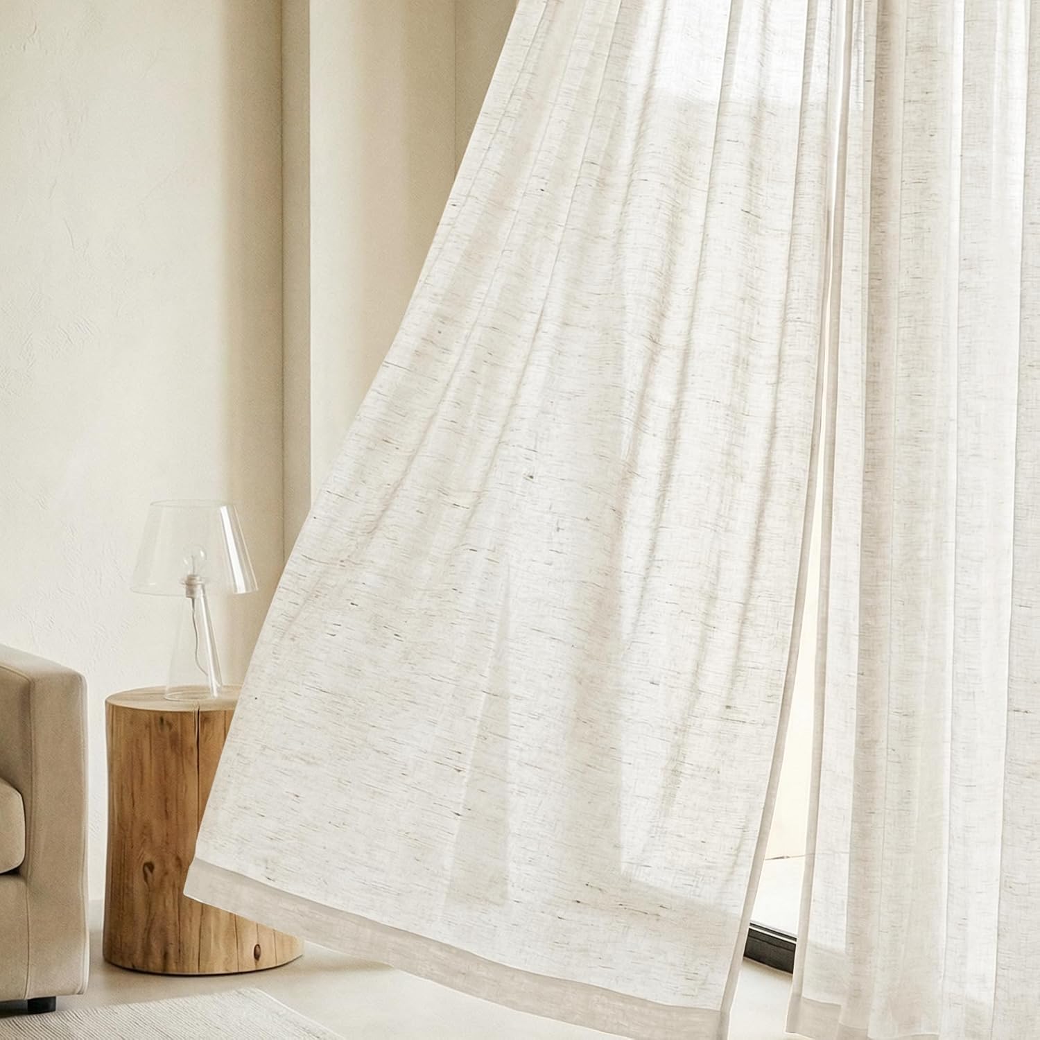 NICETOWN Linen Curtains White Semi Sheer 72 inch Long for Windows, Privacy with Light Filtering Grommet Top Window Treatments for Bedroom/Living Room