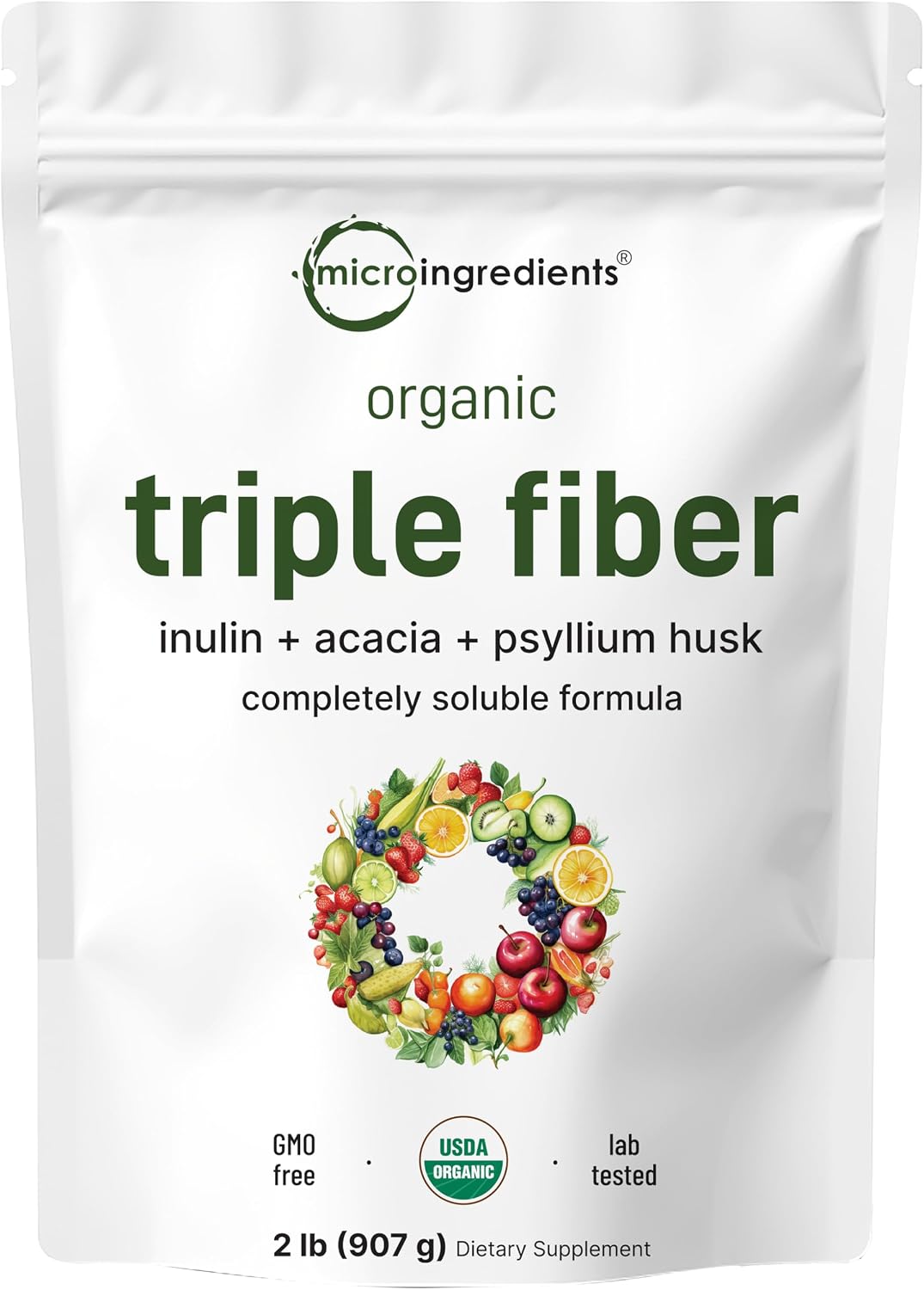 Micro Ingredients Organic Triple Fiber Powder, 2lb | Natural Prebiotic to Support Digestive & Gut Health | Soluble, Easily Digestible | Unflavored
