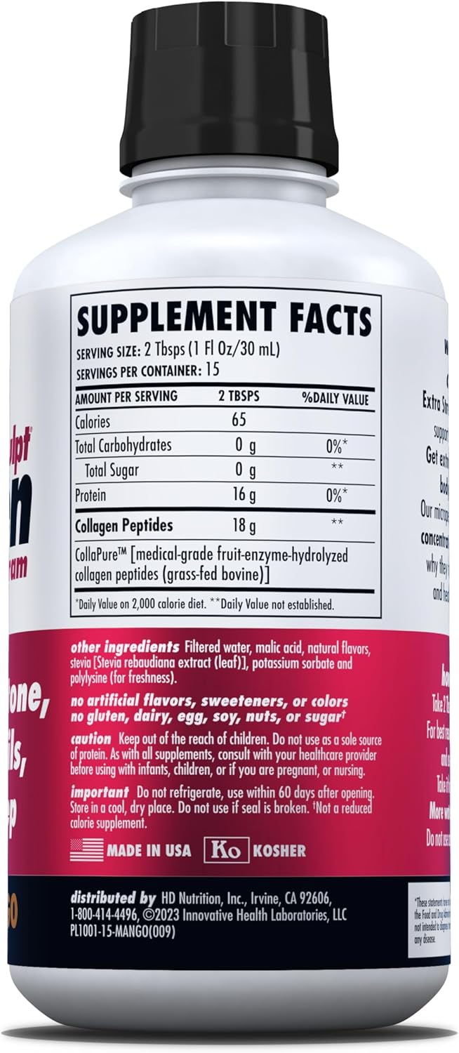 HEALTH DIRECT AminoSculpt Sugar-Free Liquid Collagen, Tart Cherry, 30 oz | High-Potency Collagen for Men & Women. Supports Hair, Skin, Nails & Joints. Medical-Grade, No Mixing, Non-GMO & Grass-Fed