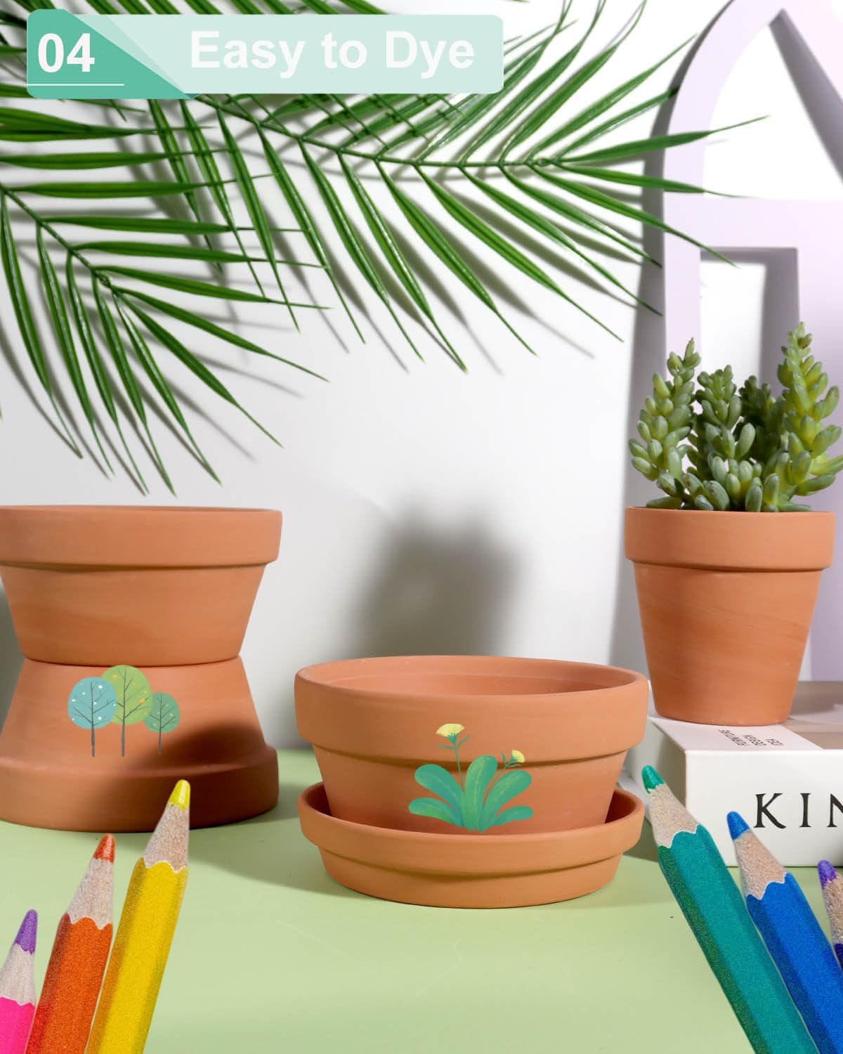 vensovo 3.7 Inch Terracotta Shallow Succulent Pots with Saucers, 6 Pack