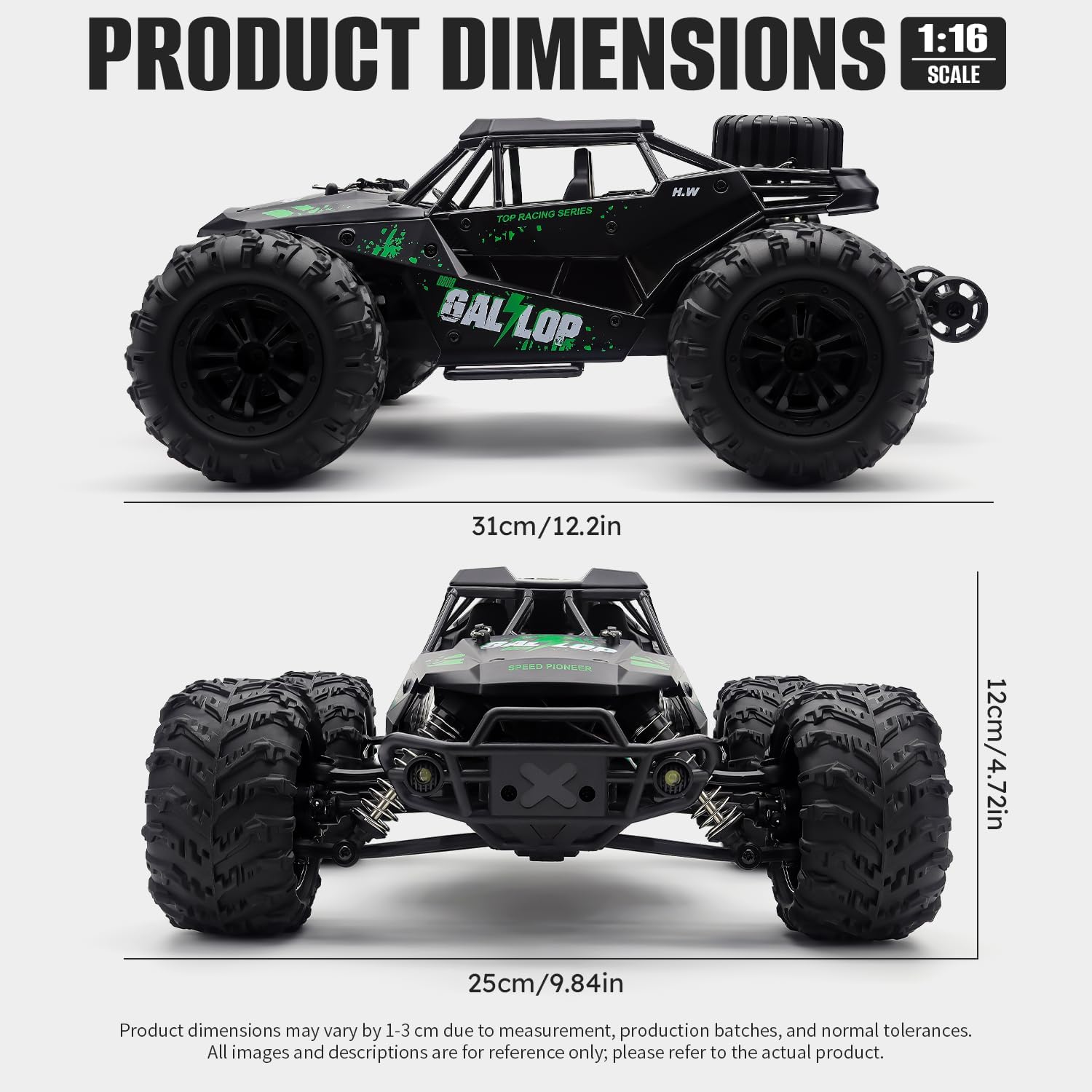 1:16 RC Cars for Adult,45km/h 4WD Off-Road Remote Control Car All-Terrain Fast RC Truck with Two 1500mAh Batteries