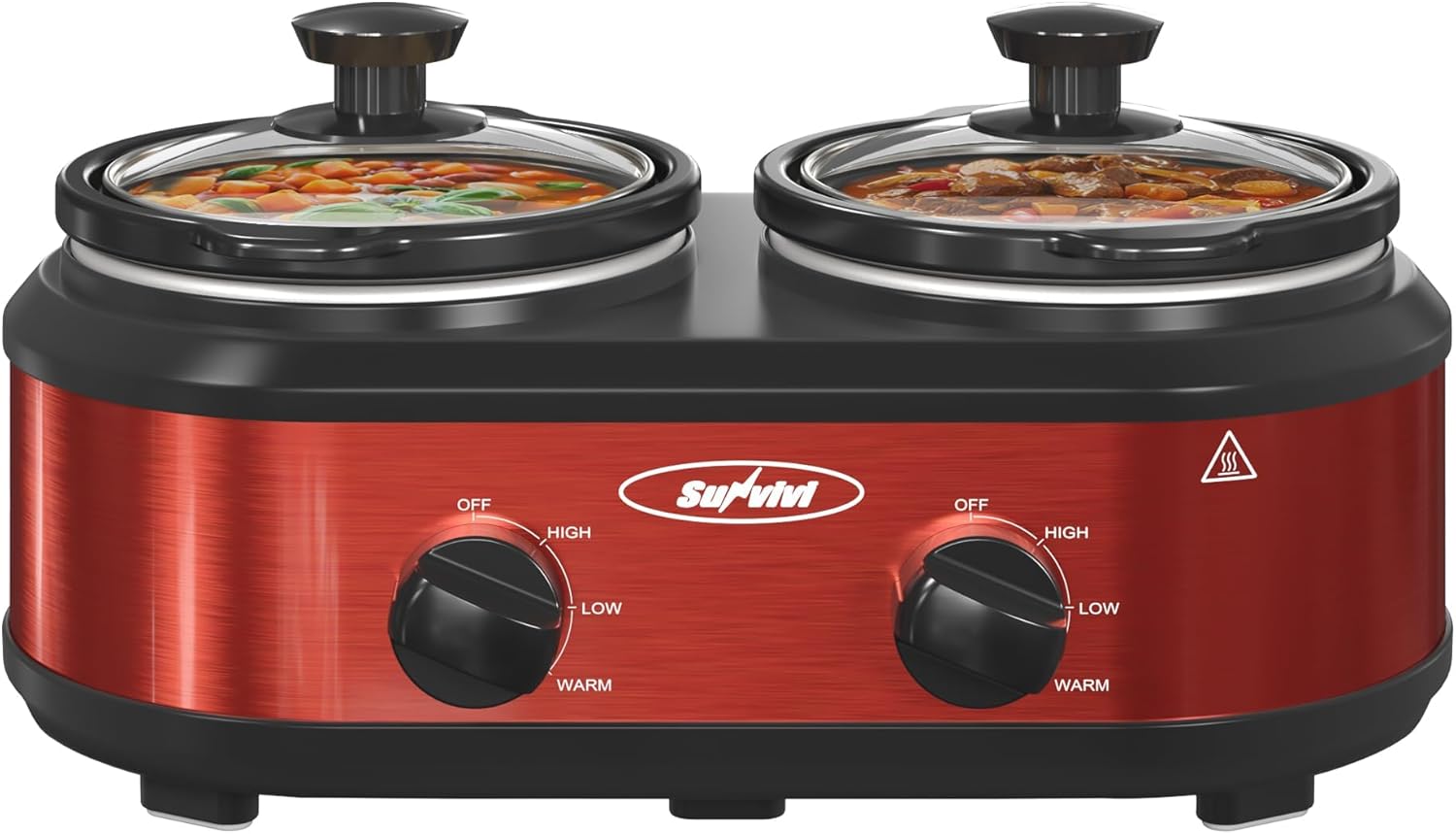 Sunvivi Double Slow Cooker, 2 Pot Small Mini Crock Buffet Servers and Warmer