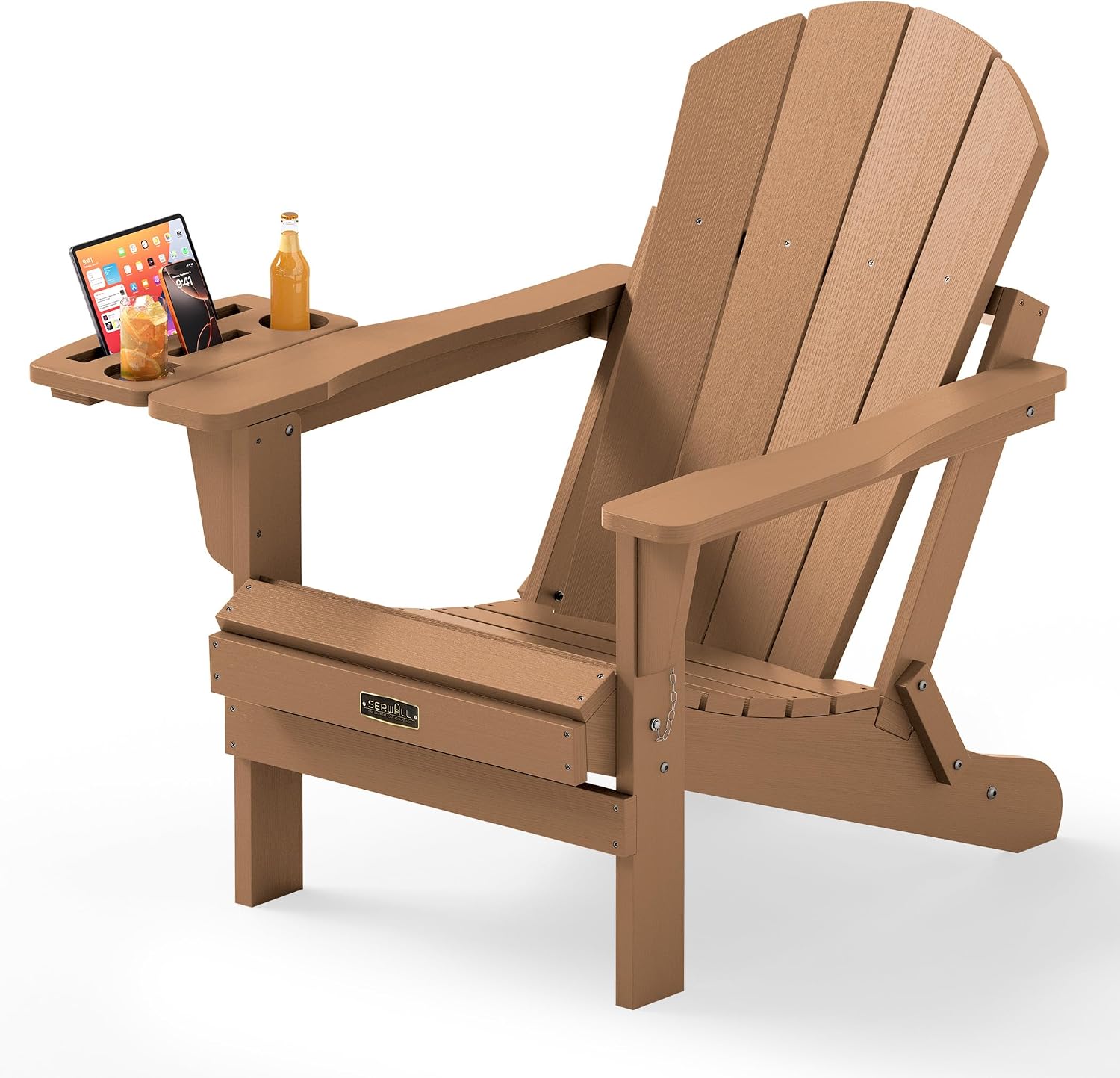 SERWALL Folding Adirondack Chairs with Cup Holder, Outdoor Fire Pit - Blue