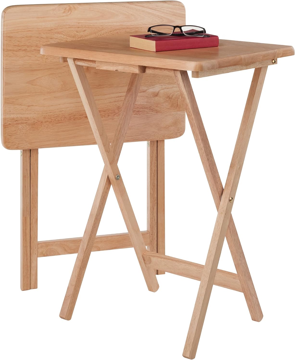 Winsome Alex Set of 2 Foldable Snack Tables, Natural, 26"