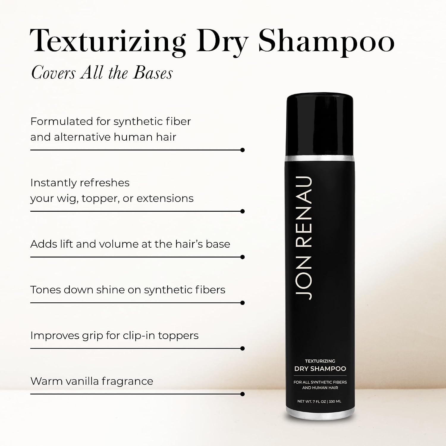 Jon Renau Texturizing Dry Shampoo for Wigs and Toppers, Oil Absorbing Spray for Synthetic Wigs
